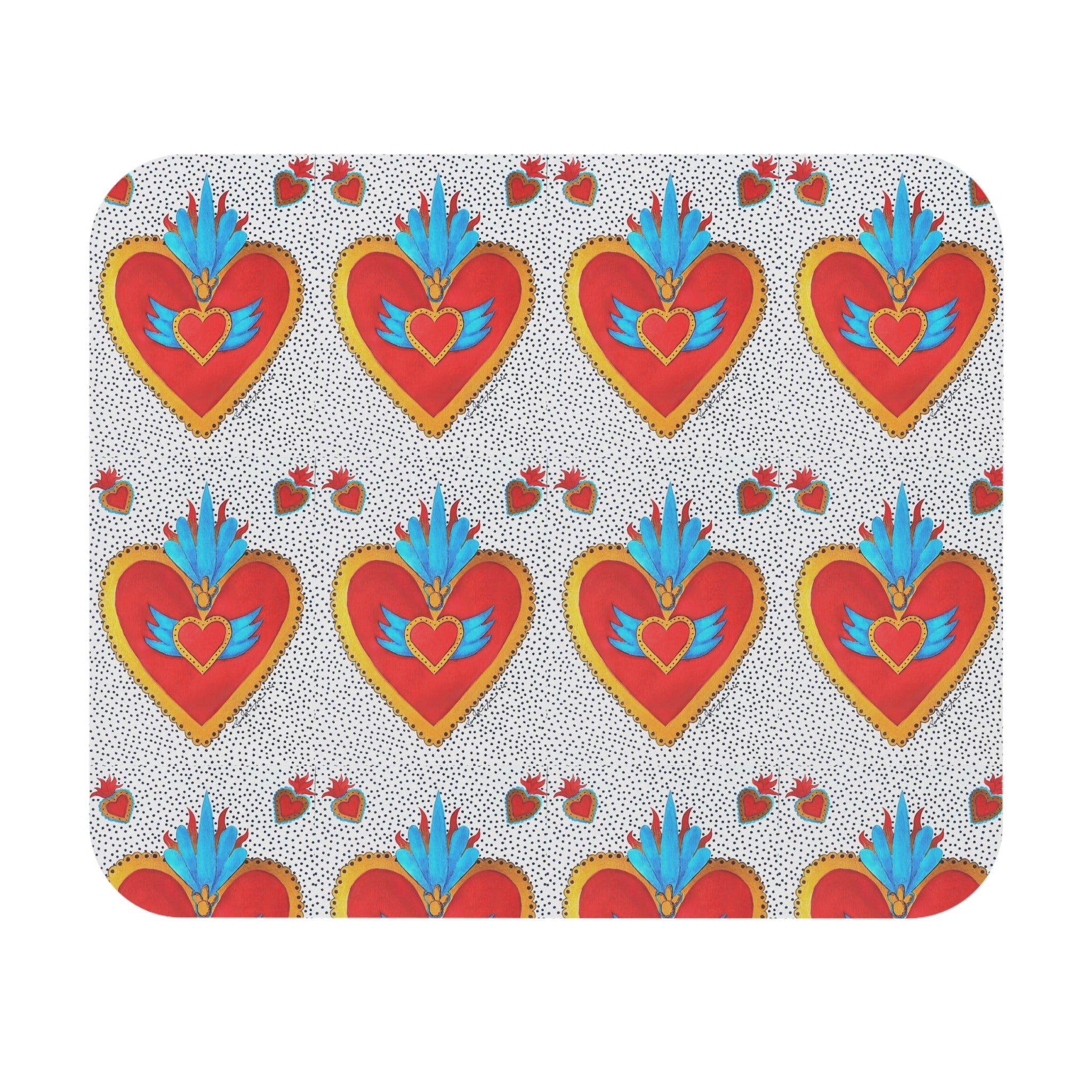 Sacred Heart Pattern Mouse Pad — Colorful Folk Art Desk Mat