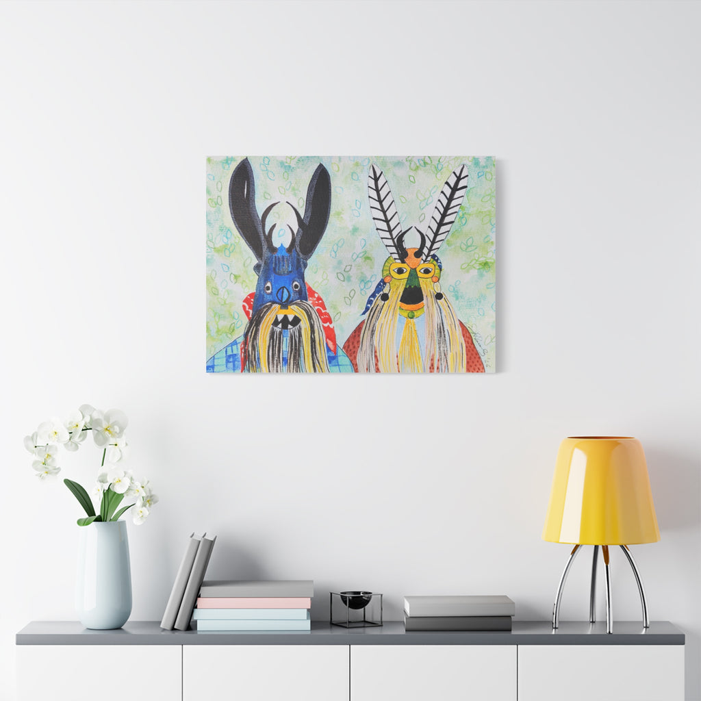 Tribal Mask Art Matte Canvas — Colorful Folk Portrait, Stretched Wall Art