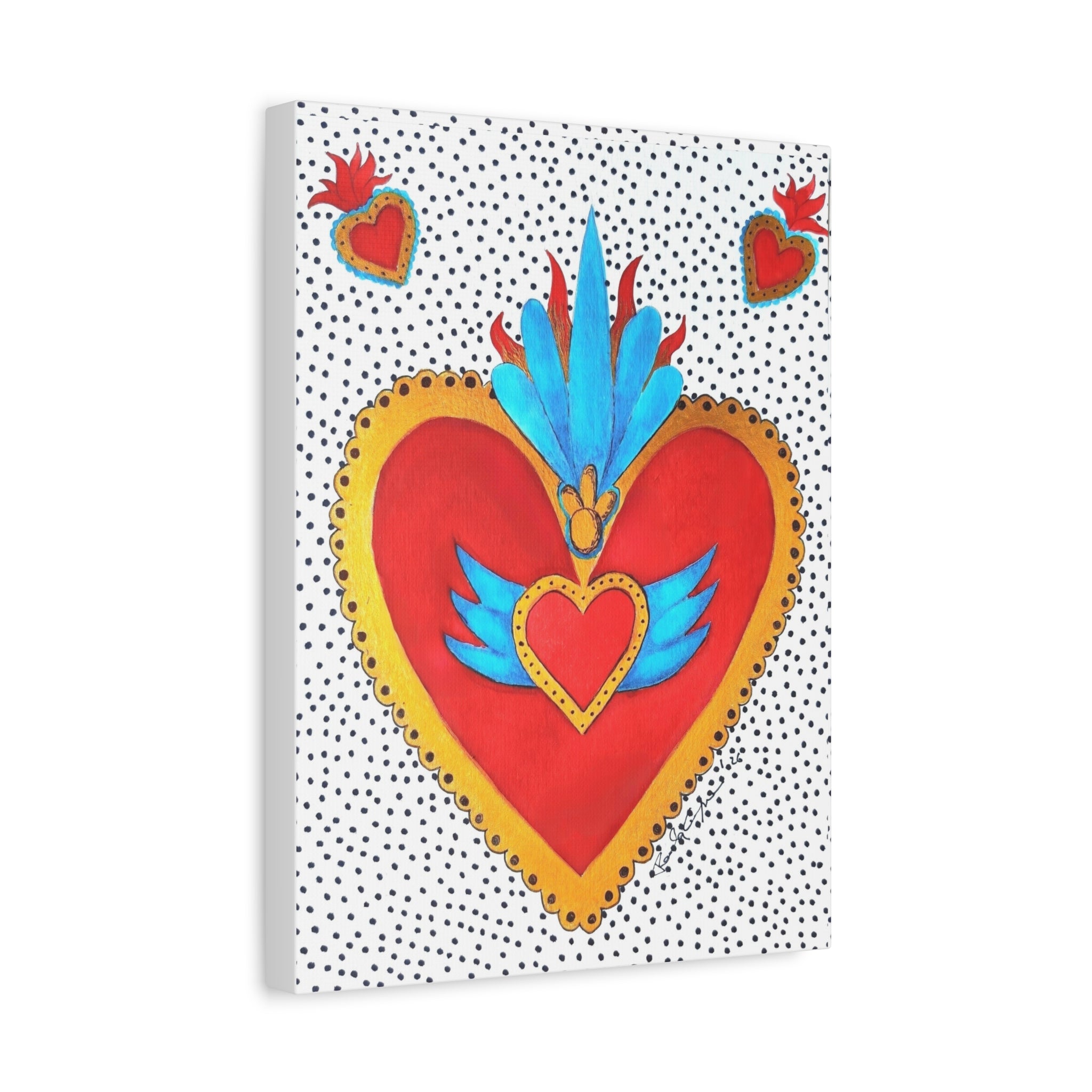 "Corazon de hojalata" Tableau imprimé Cœur Sacré d'art populaire — Décoration murale Cœur rouge et or éclatant
