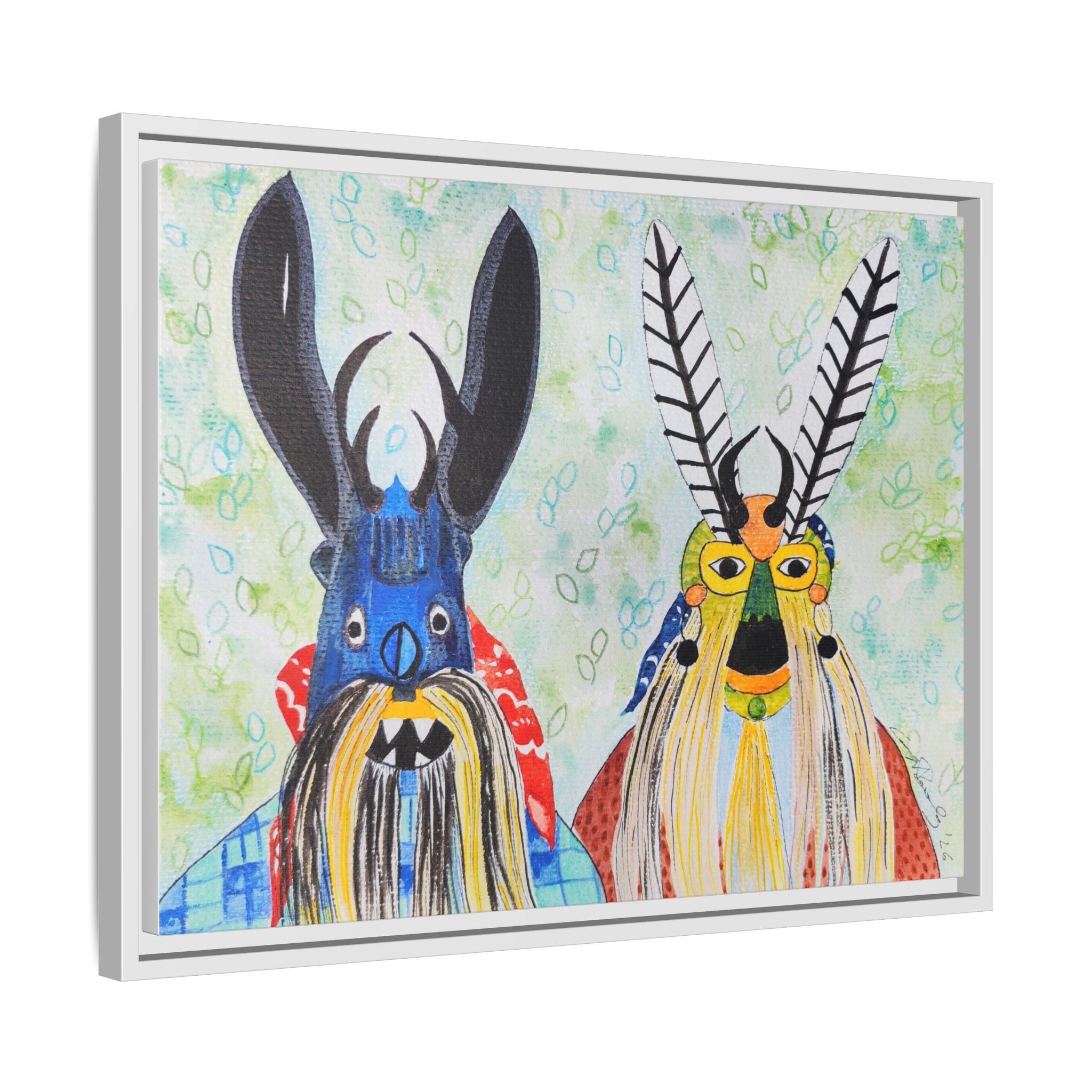 Colorful Folk Mask Matte Canvas Print (Framed)