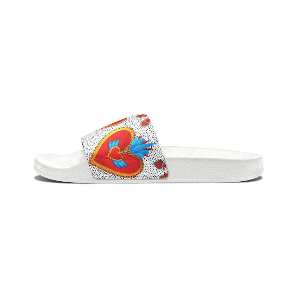 Youth Heart Pattern Slide Sandals — Colorful Removable-Strap Summer Slides