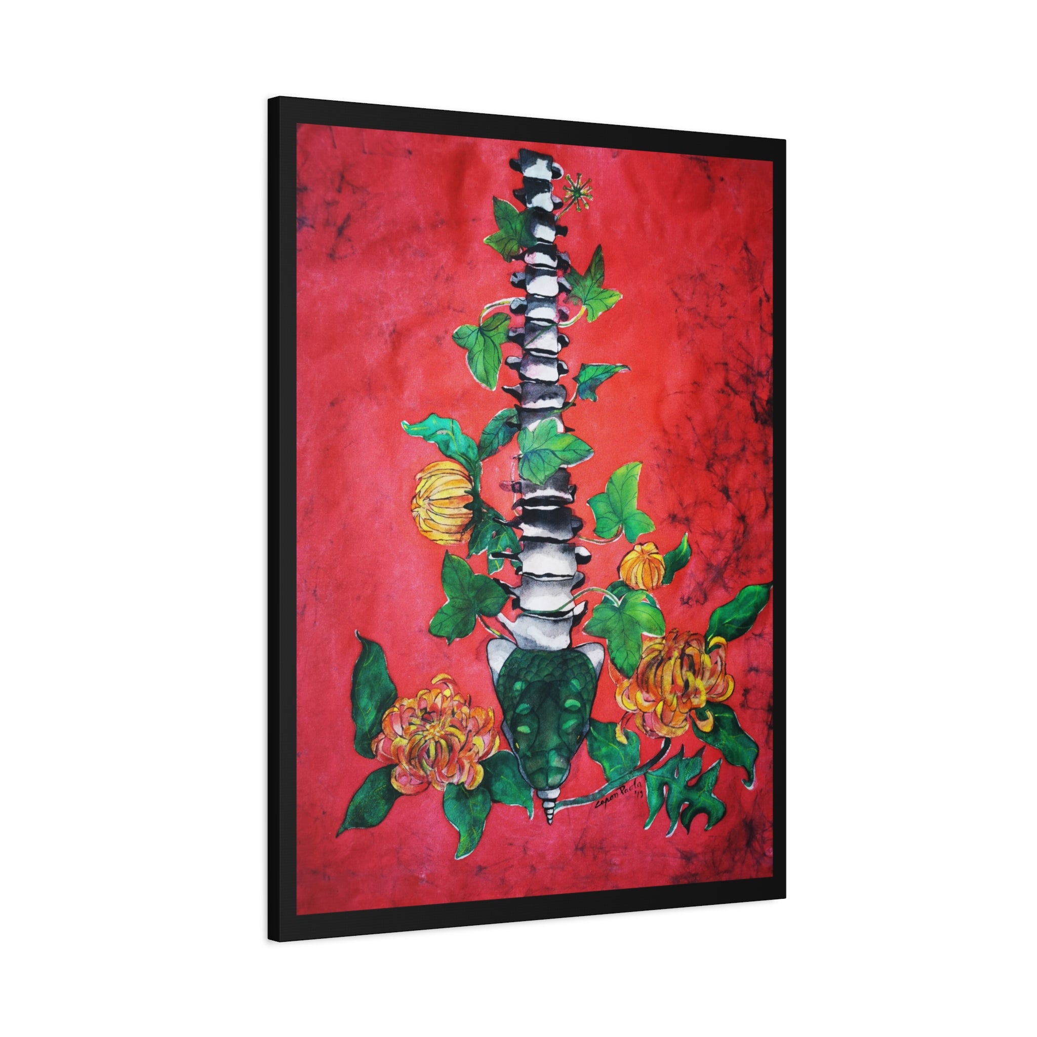 Floral Spine Canvas Print — Vibrant Red Botanical Wall Art