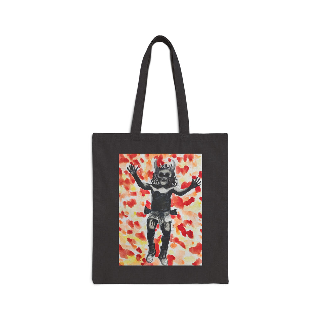 Canvas Tote Bag — Mexican Devil Art Tote (Red Confetti Background)