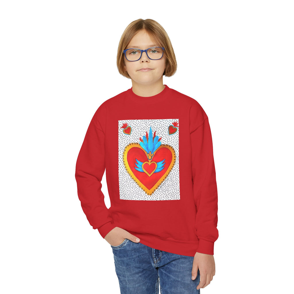 "Corazon de hojalata" Youth Crewneck Sweatshirt — Bright Sacred Heart Graphic Tee for Kids