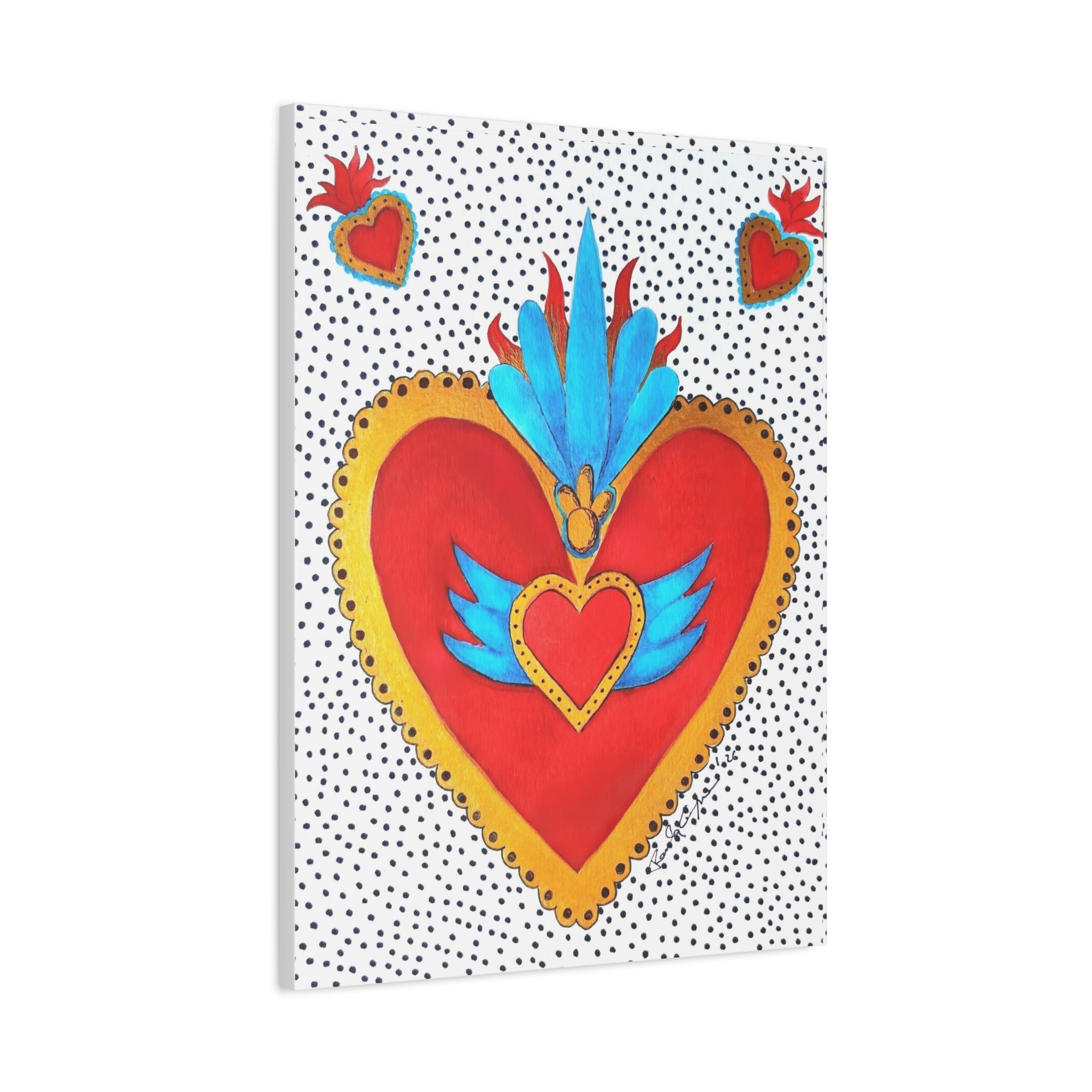 "Corazon de hojalata" Tableau imprimé Cœur Sacré d'art populaire — Décoration murale Cœur rouge et or éclatant
