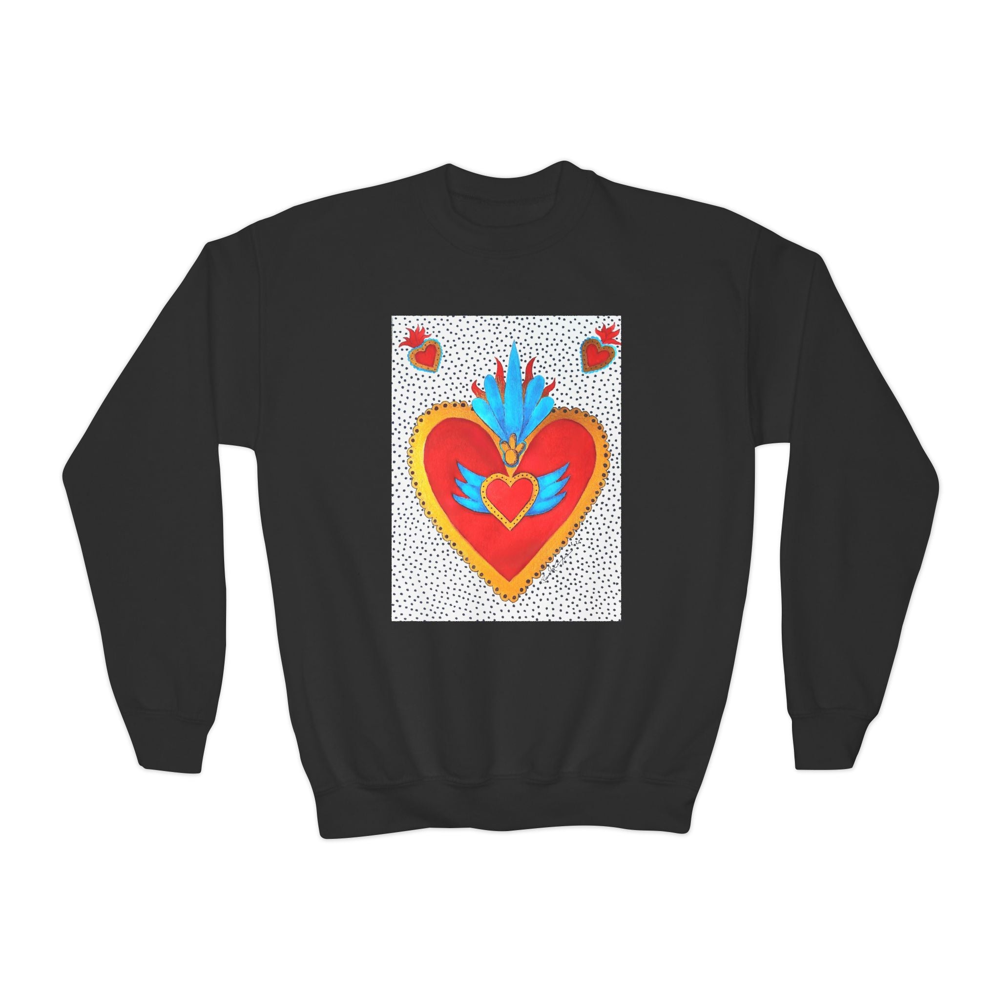 "Corazon de hojalata" Youth Crewneck Sweatshirt — Bright Sacred Heart Graphic Tee for Kids