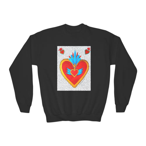 "Corazon de hojalata" Youth Crewneck Sweatshirt — Bright Sacred Heart Graphic Tee for Kids