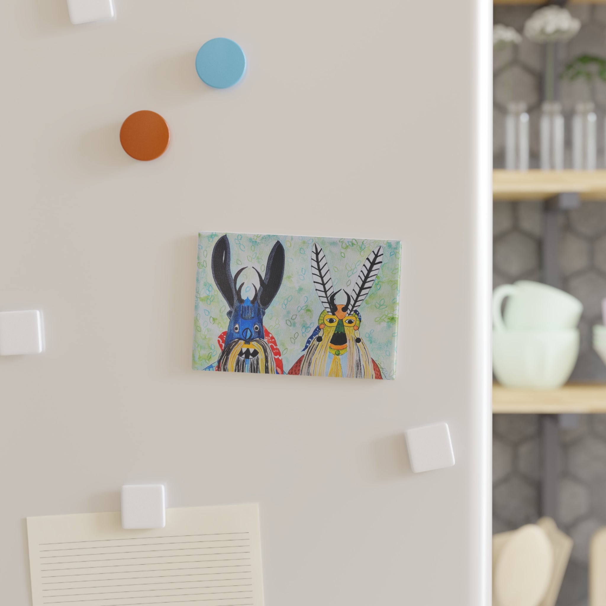 Colorful Tribal Mask Rectangle Magnet — Folk Art Decorative Refrigerator Magnet