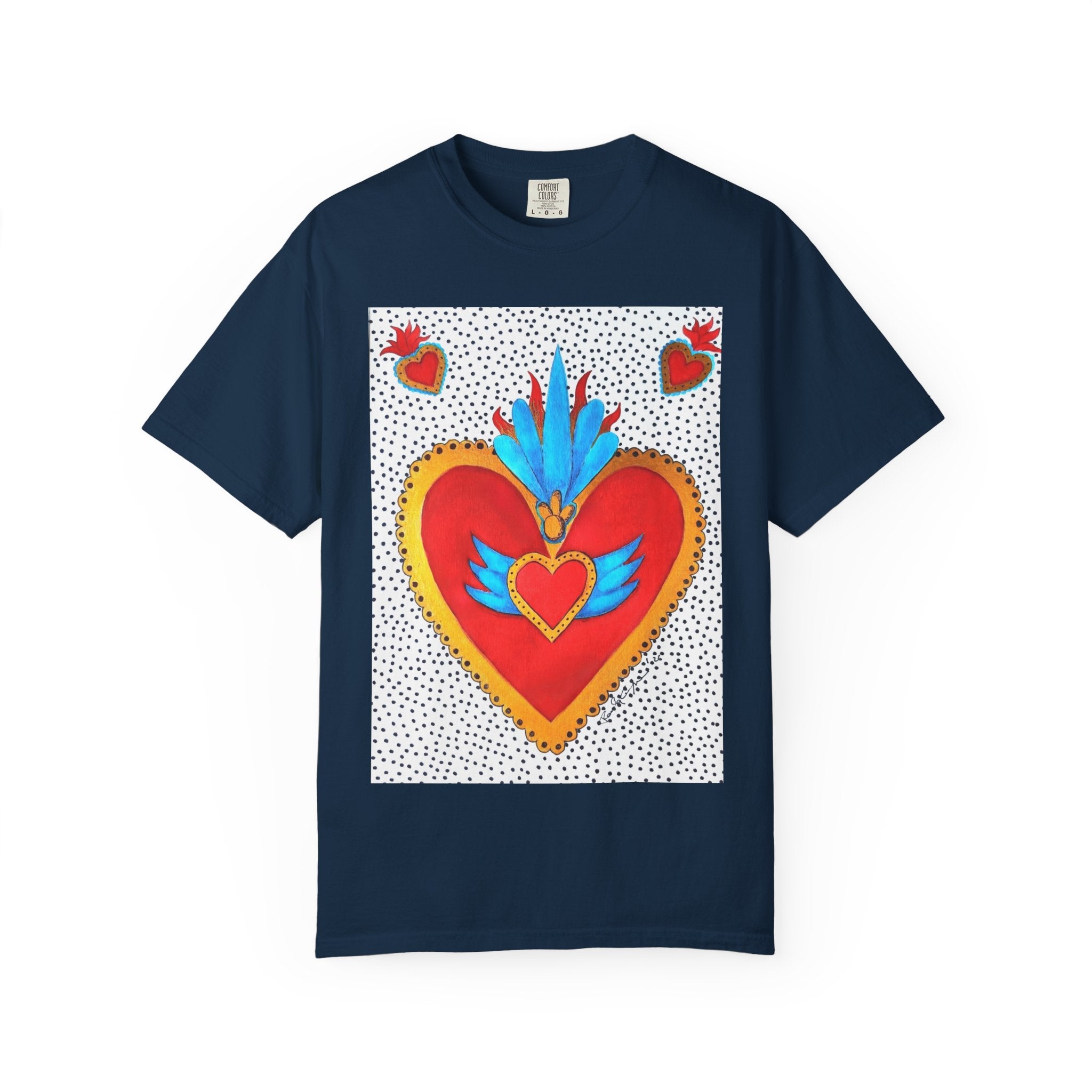T-shirt Cœur Sacré ailé — Motif d'art populaire mexicain coloré