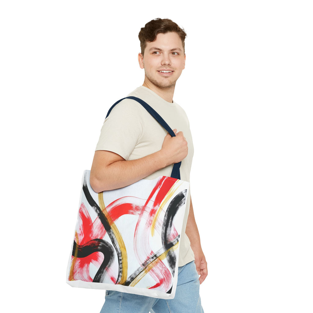 Abstract Brushstroke Tote Bag — Red, Black & Gold Artistic All-Over Print