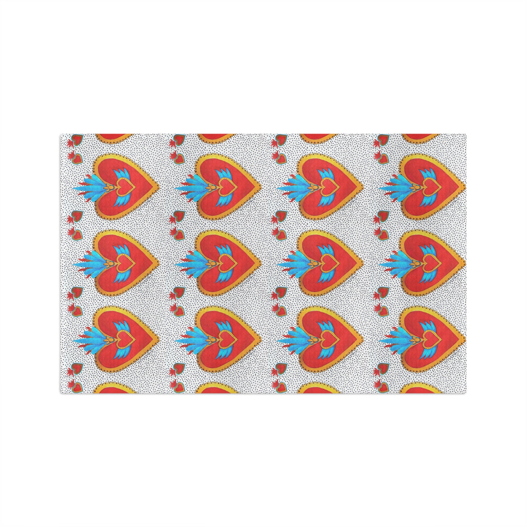Mexican Sacred Heart Pattern Microfiber Tea Towel - Colorful Folk Art Hearts