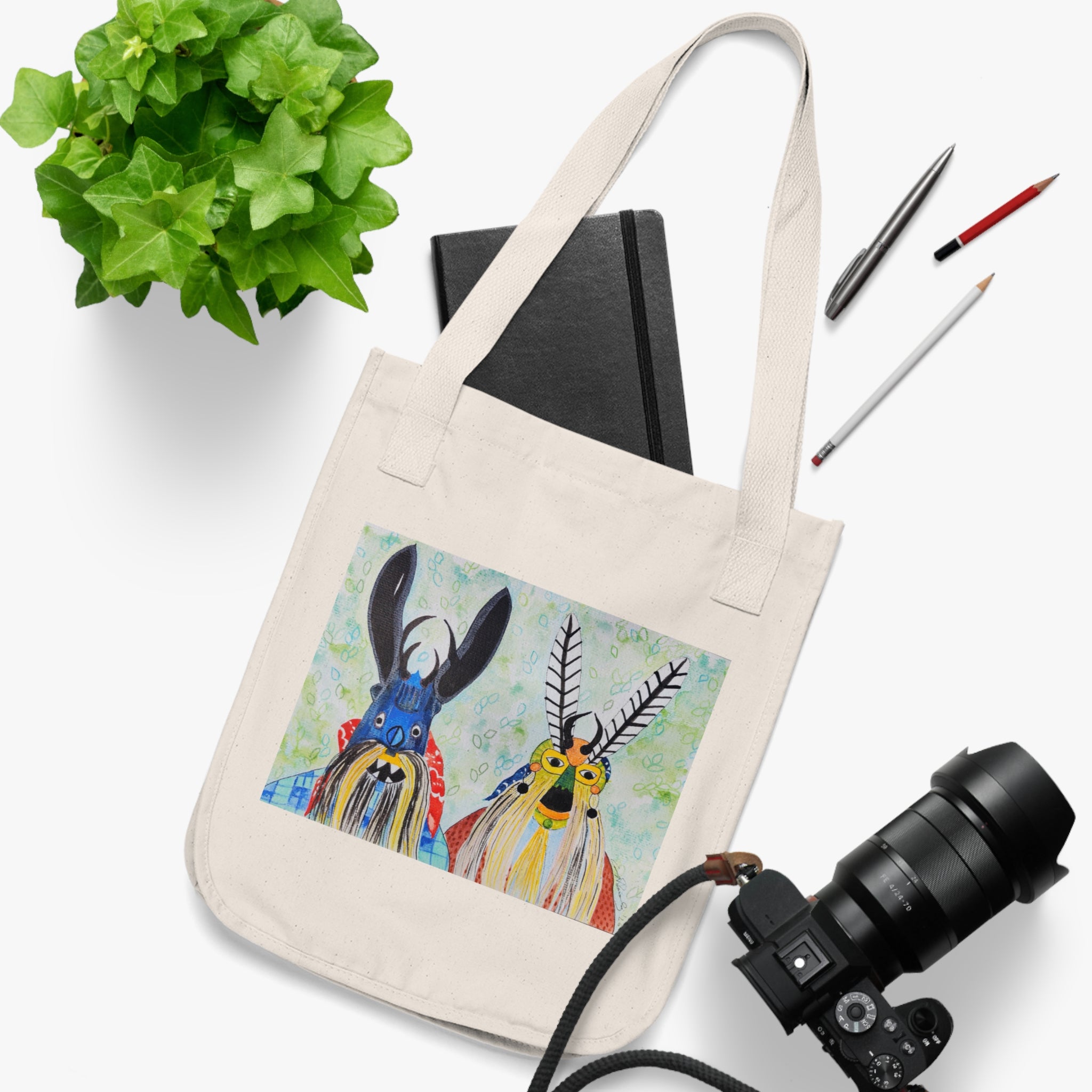 Tote Bag — Colorful Folk Art Animal Portraits Canvas Tote