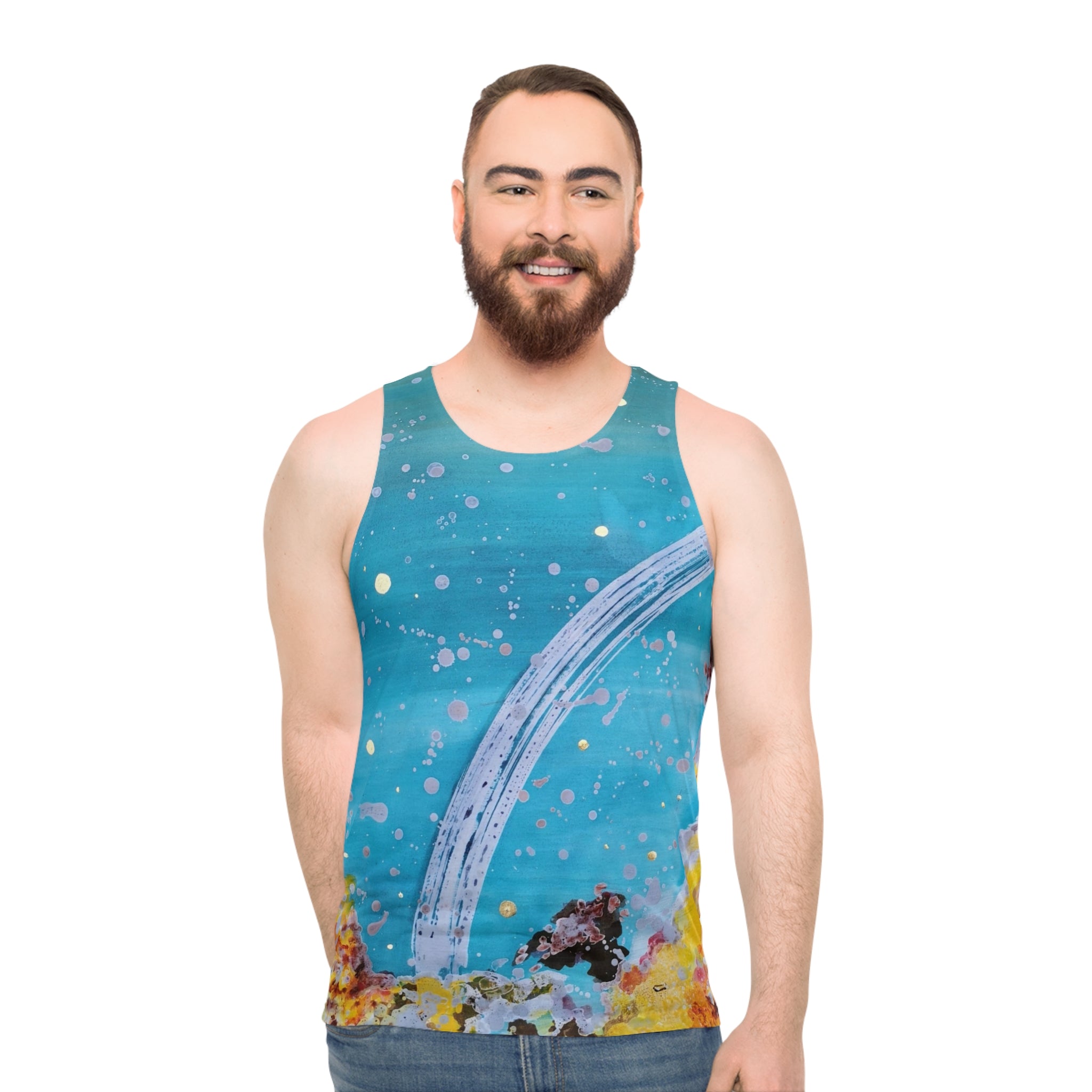 Ocean Arc Abstract Tank Top — Blue Coral Wave All-Over Print