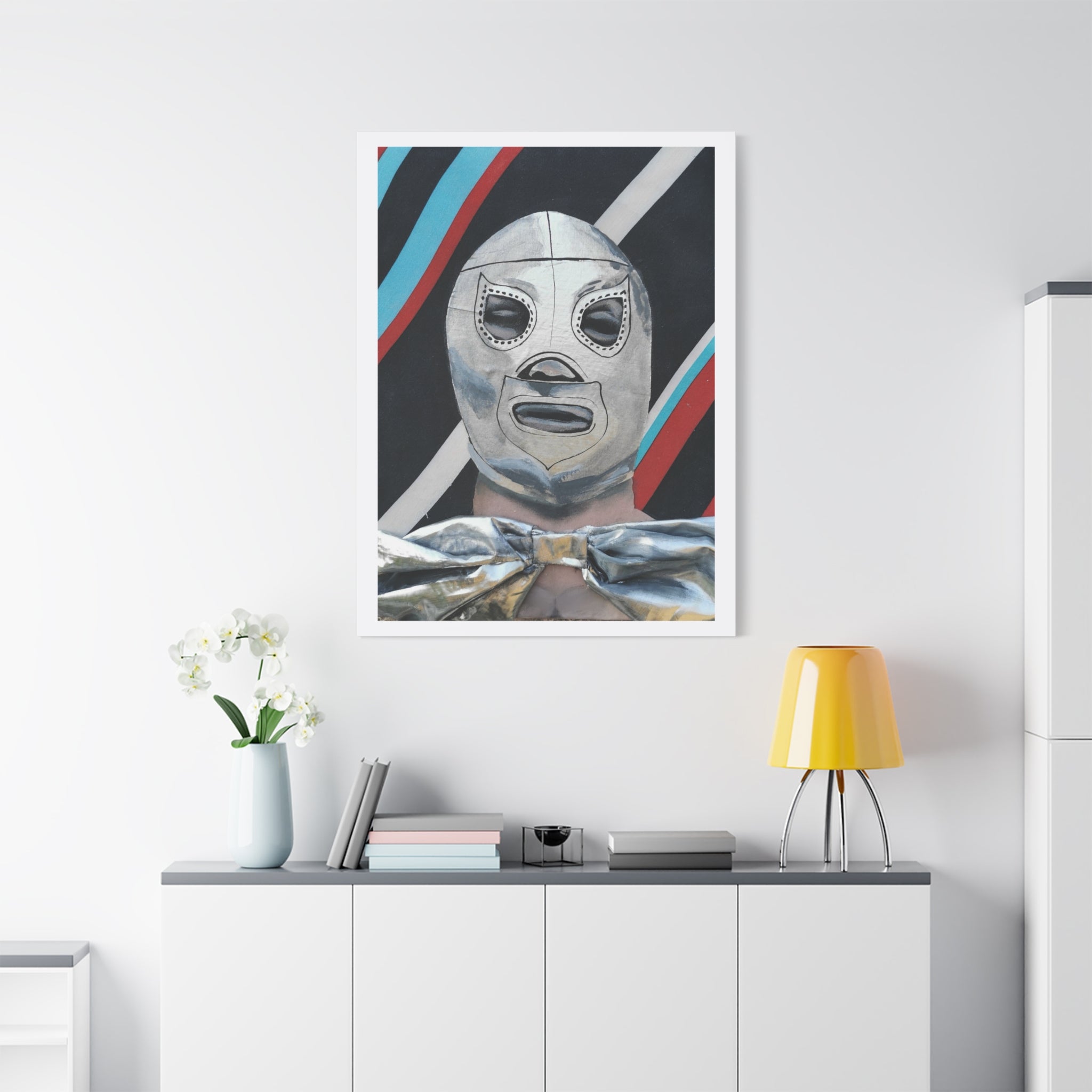 "El Santo" Luchador Mask Art Canvas – Silver Wrestler Stretched Matte Print