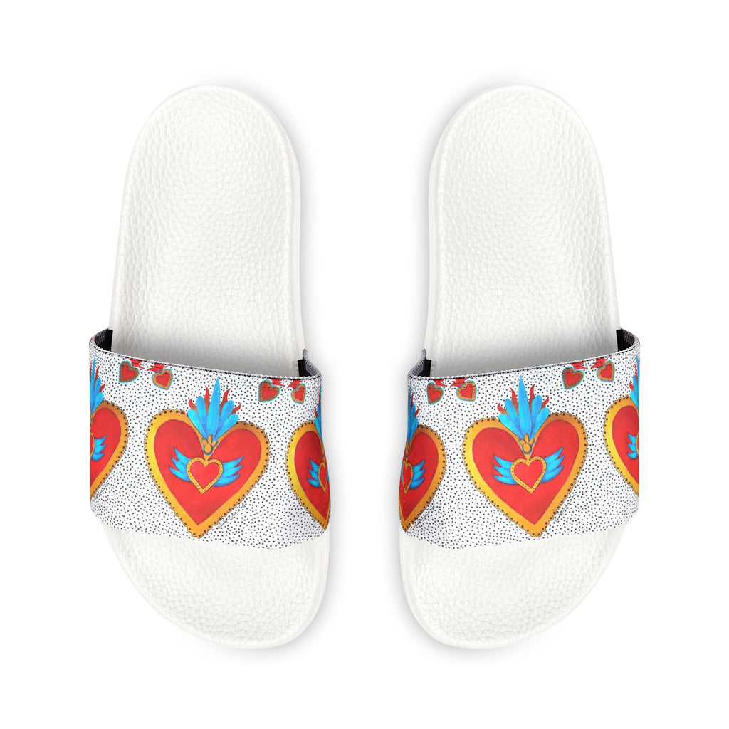Youth Heart Pattern Slide Sandals — Colorful Removable-Strap Summer Slides