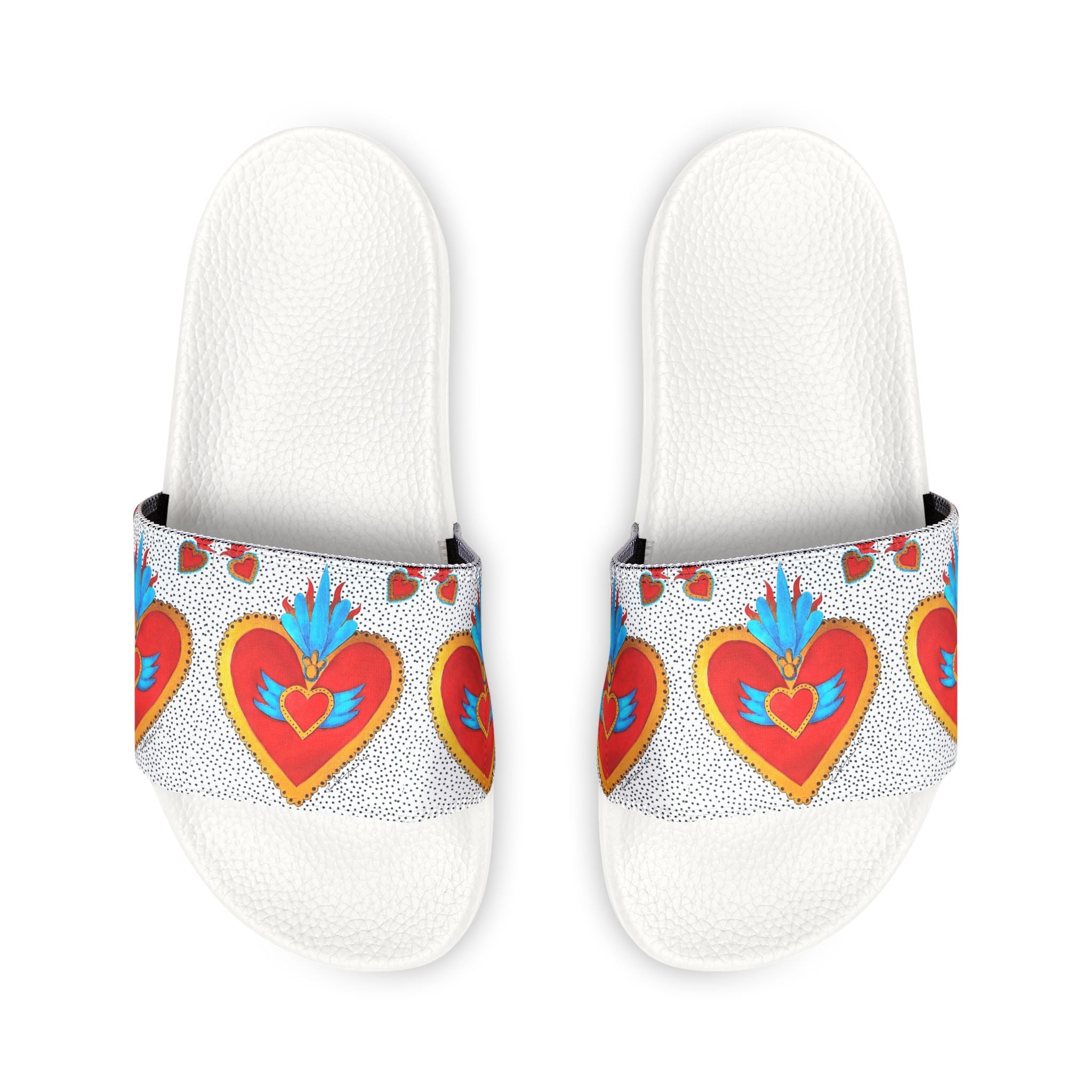 Youth Heart Pattern Slide Sandals — Colorful Removable-Strap Summer Slides