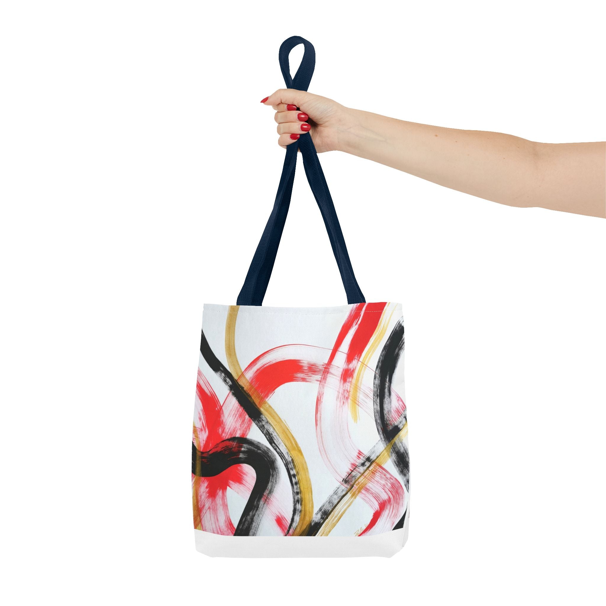 Abstract Brushstroke Tote Bag — Red, Black & Gold Artistic All-Over Print