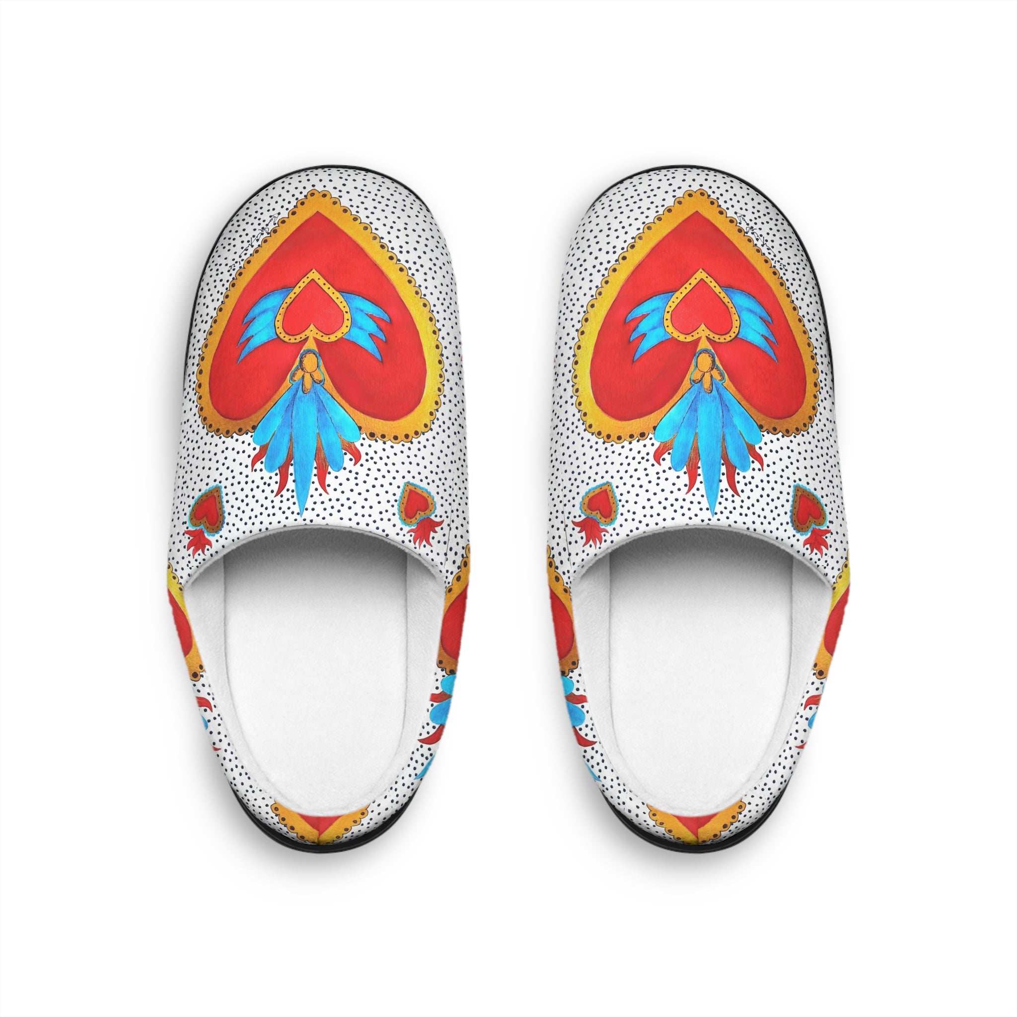 Heart Paisley Indoor Slippers — Women's Cozy Red & Teal Lounge Shoes