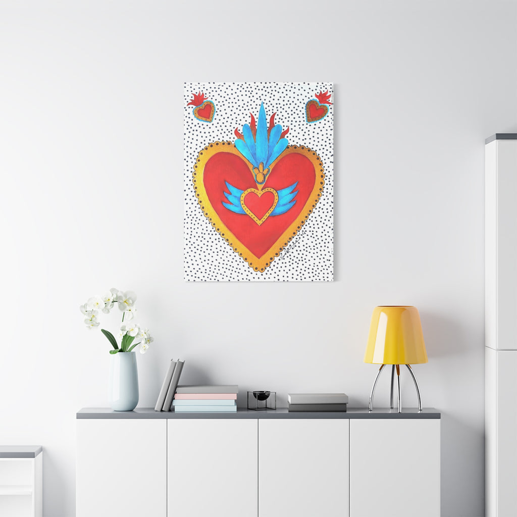 "Corazon de hojalata" Tableau imprimé Cœur Sacré d'art populaire — Décoration murale Cœur rouge et or éclatant