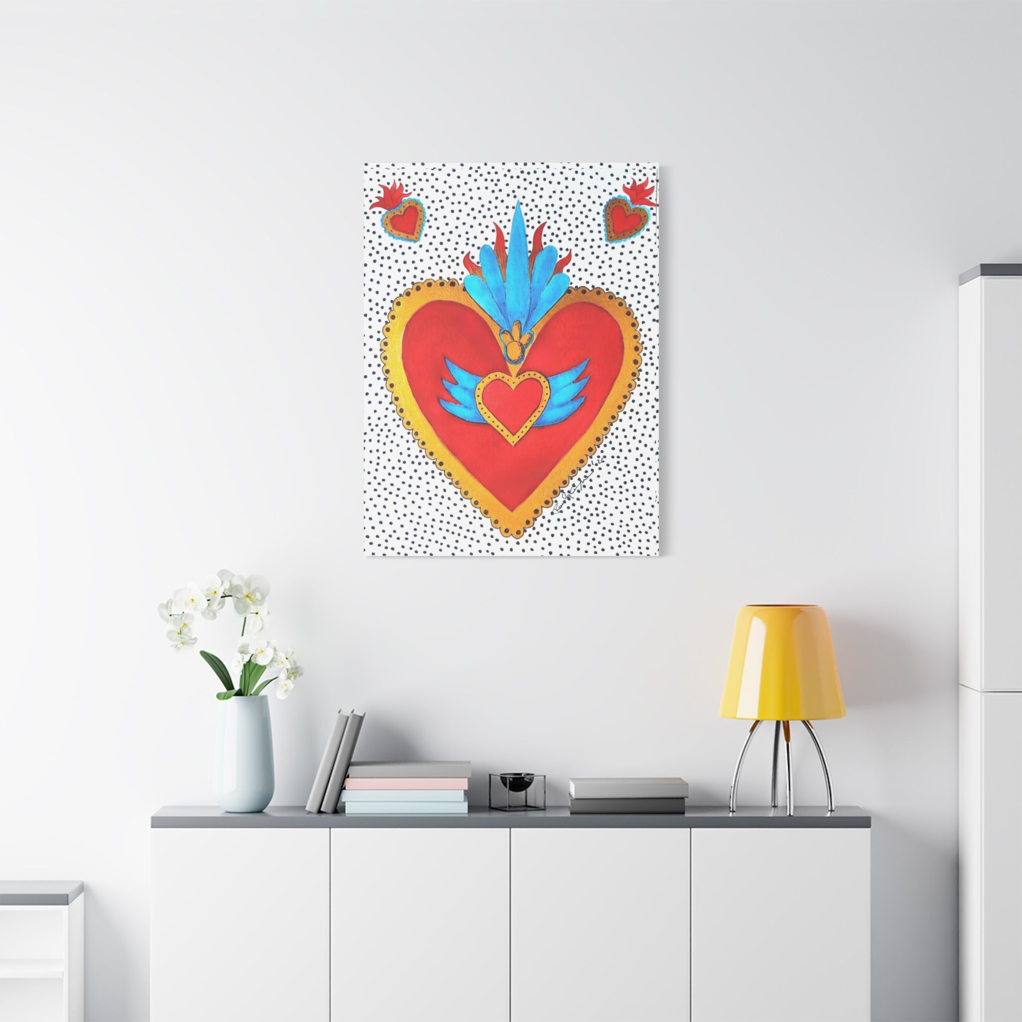 "Corazon de hojalata" Tableau imprimé Cœur Sacré d'art populaire — Décoration murale Cœur rouge et or éclatant