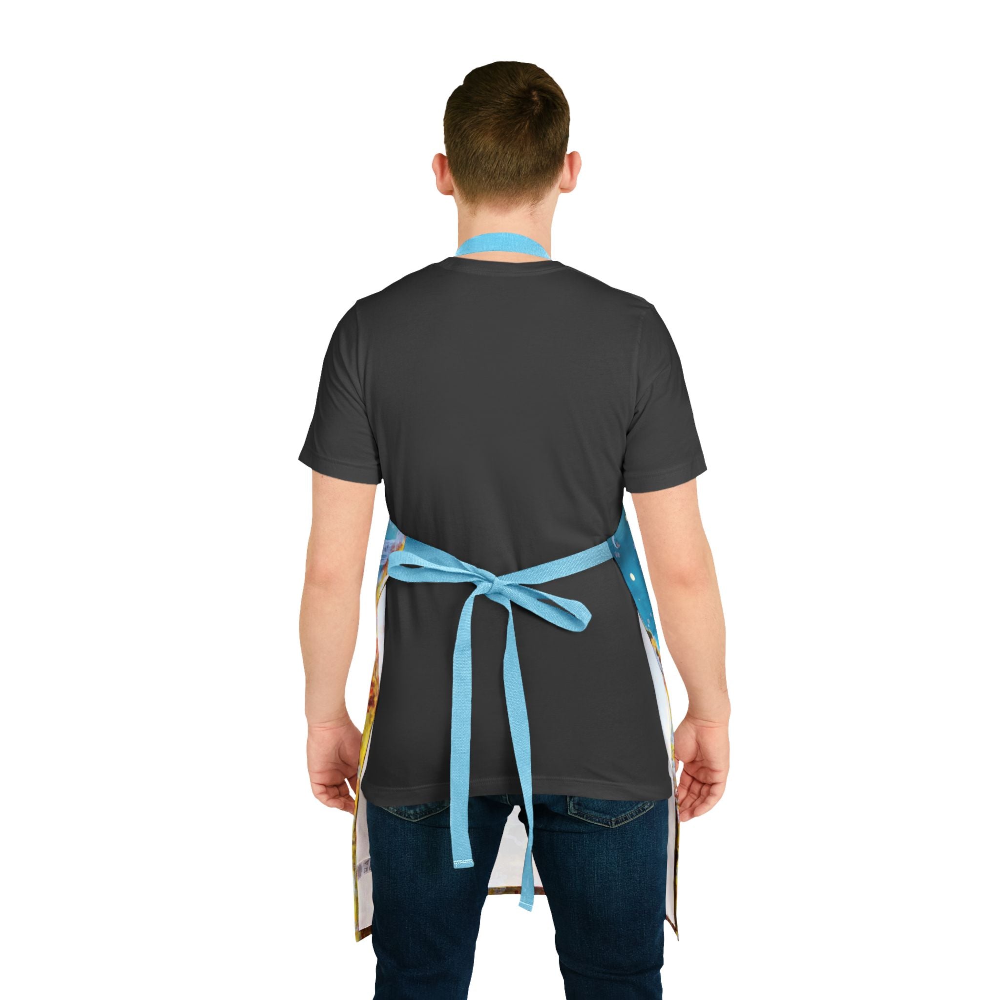 Cosmic Reef Apron — Ocean Galaxy Kitchen Apron with Blue & Coral Abstract Design