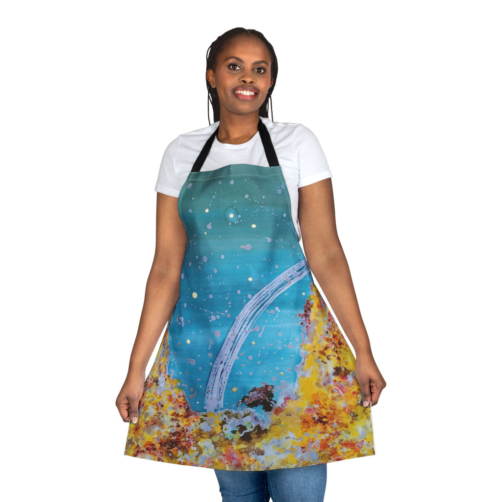 Cosmic Reef Apron — Ocean Galaxy Kitchen Apron with Blue & Coral Abstract Design
