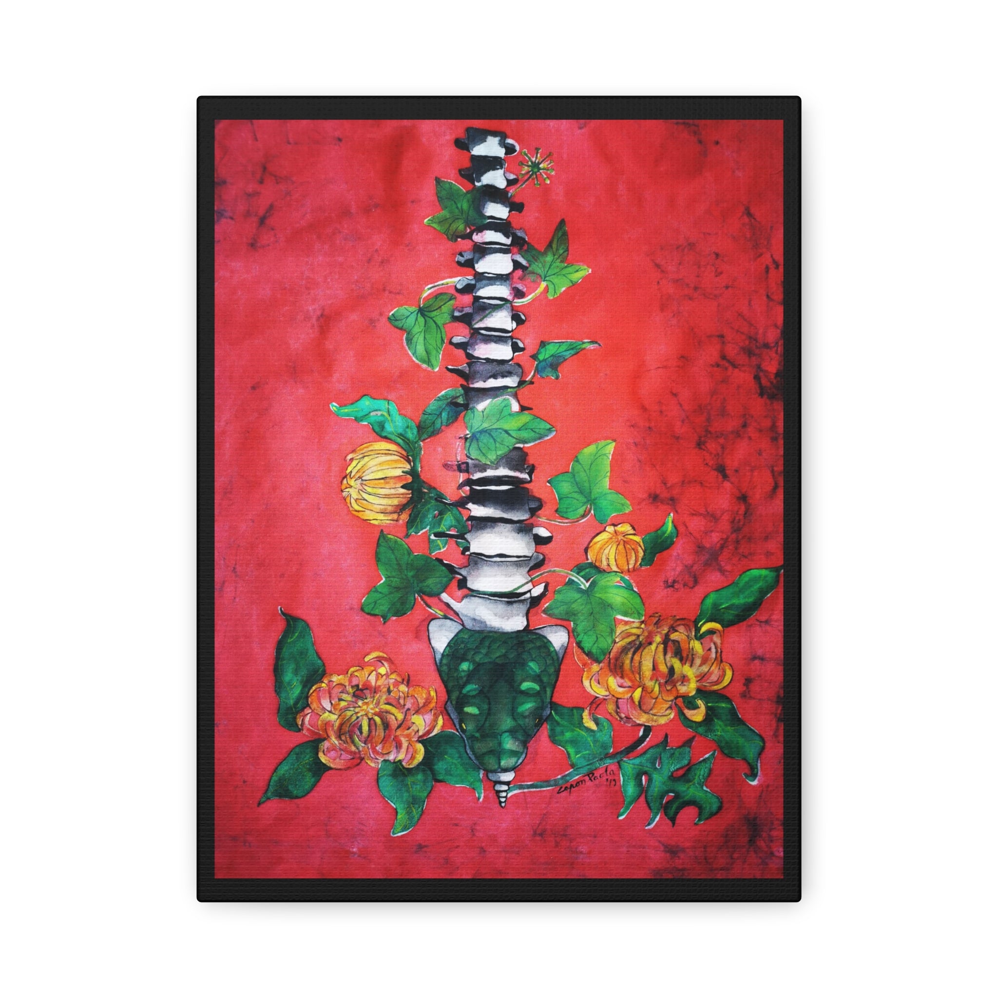 Floral Spine Canvas Print — Vibrant Red Botanical Wall Art