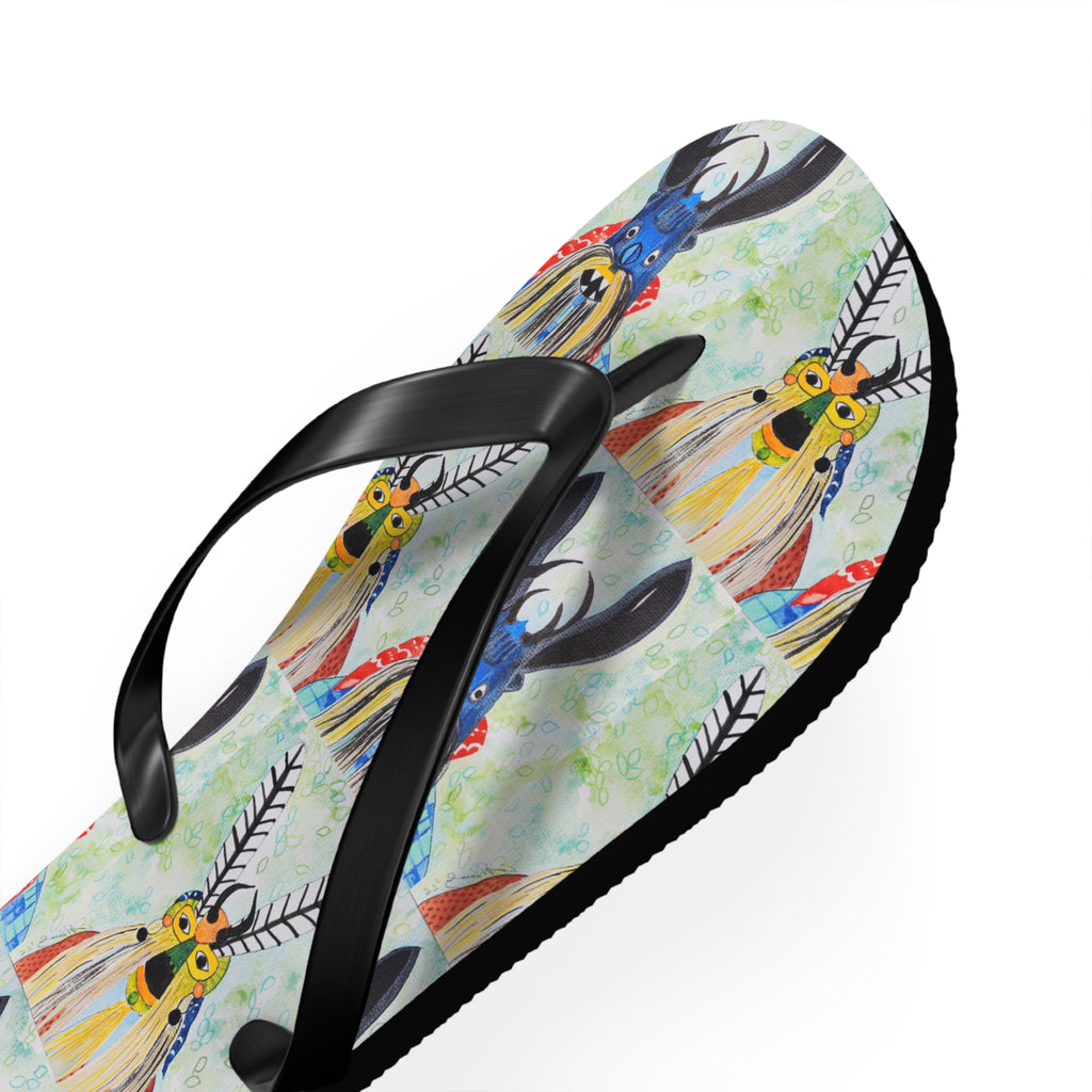 Colorful Watercolor Goat Flip Flops — Boho Farm Animal Summer Sandals