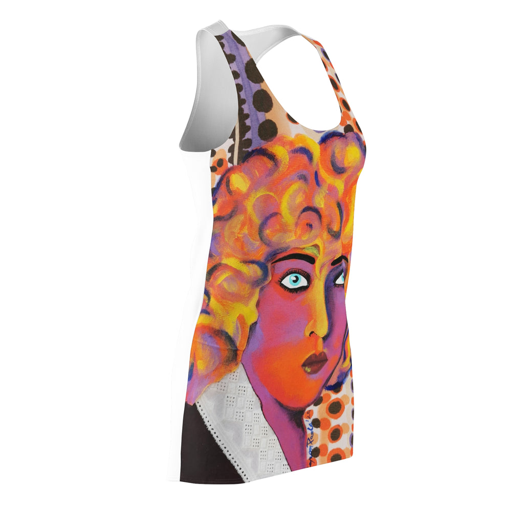 Abstract Pop Art Racerback Dress — Bold Colorful Portrait Print