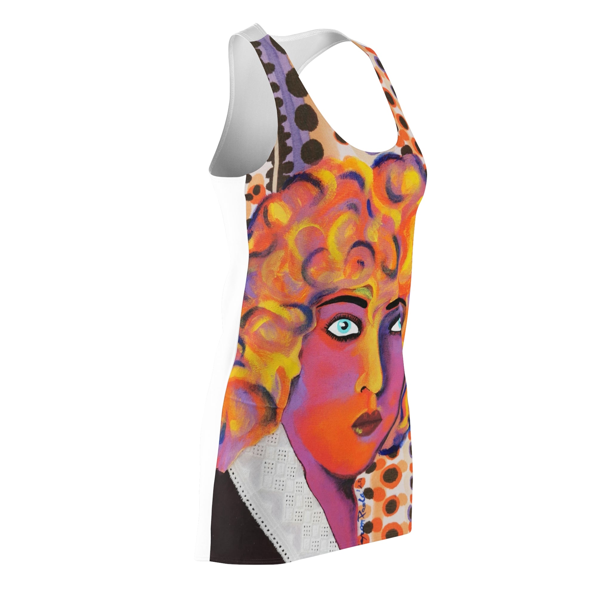 Abstract Pop Art Racerback Dress — Bold Colorful Portrait Print