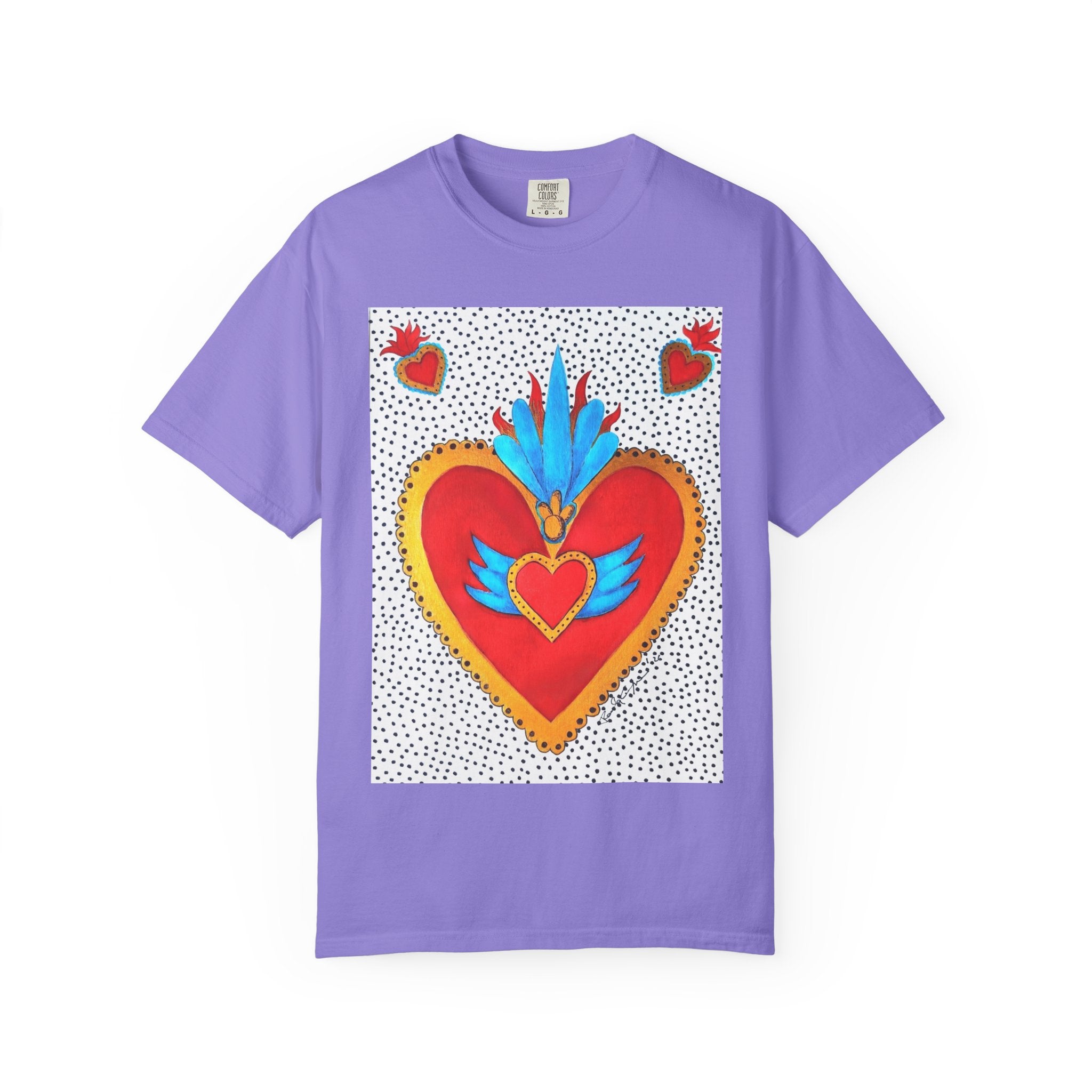 T-shirt Cœur Sacré ailé — Motif d'art populaire mexicain coloré
