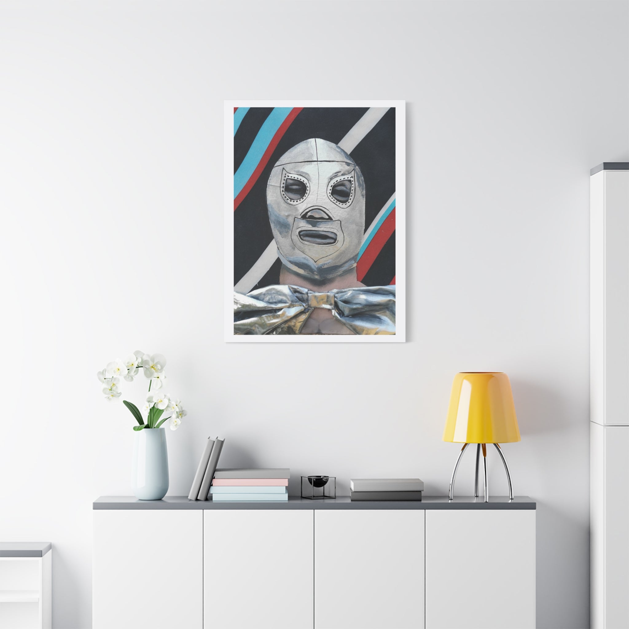 "El Santo" Luchador Mask Art Canvas – Silver Wrestler Stretched Matte Print