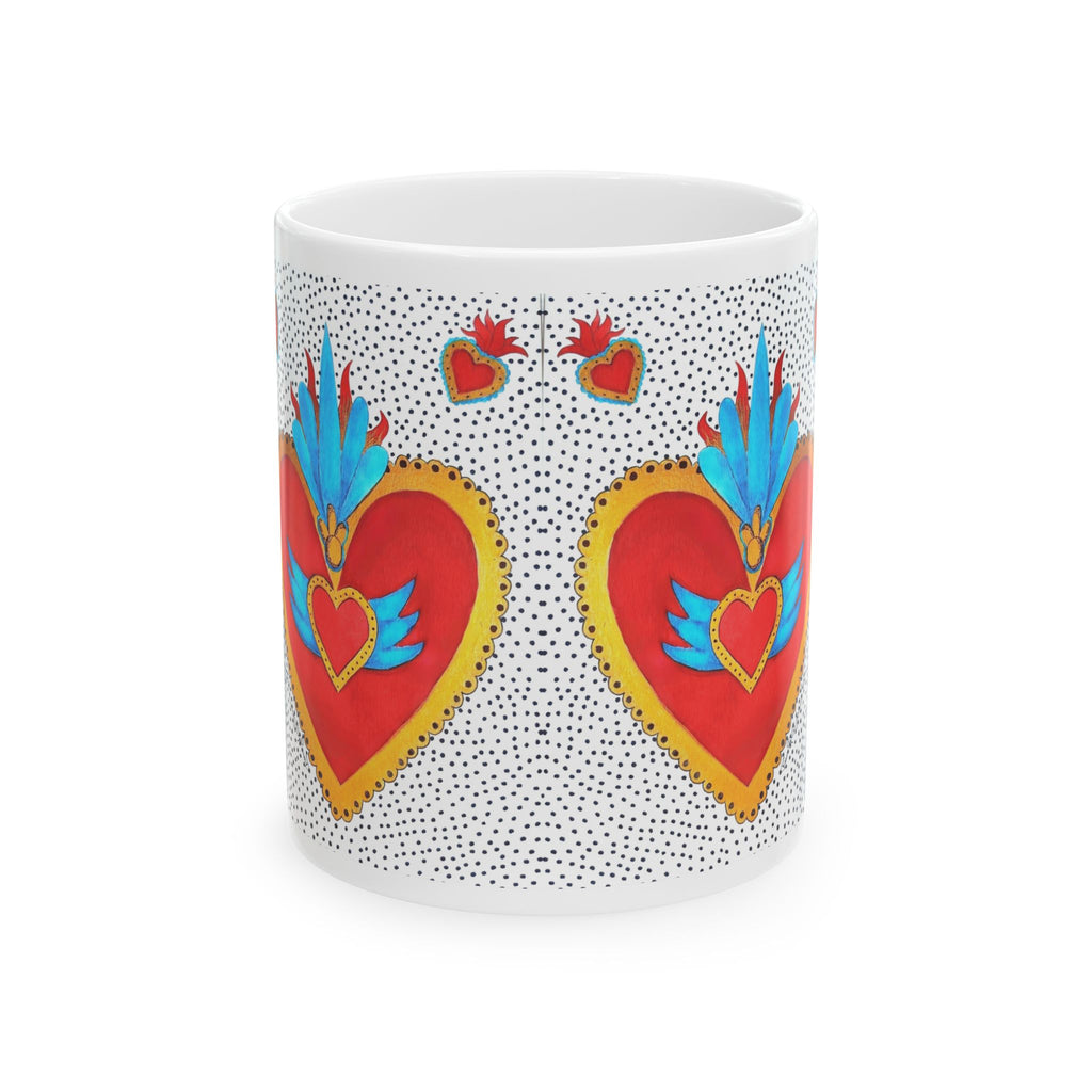 Tasse en céramique « Heart Folk Art » — Motif Cœur Sacré vif (325 ml et 443 ml)