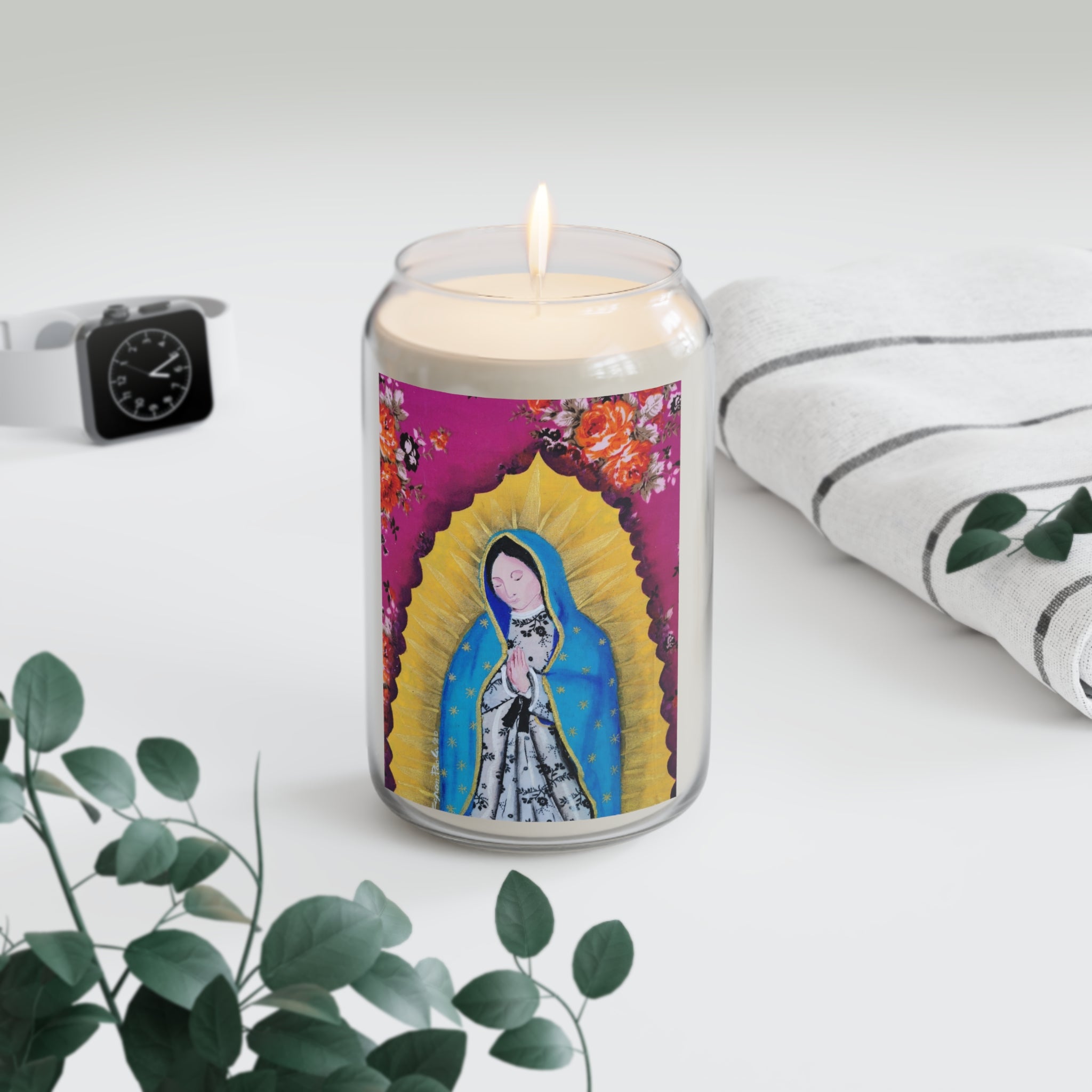 Our Lady of Guadalupe Scented Soy Candle 13.75 oz — Devotional Religious Candle, Prayer & Home Altar Gift