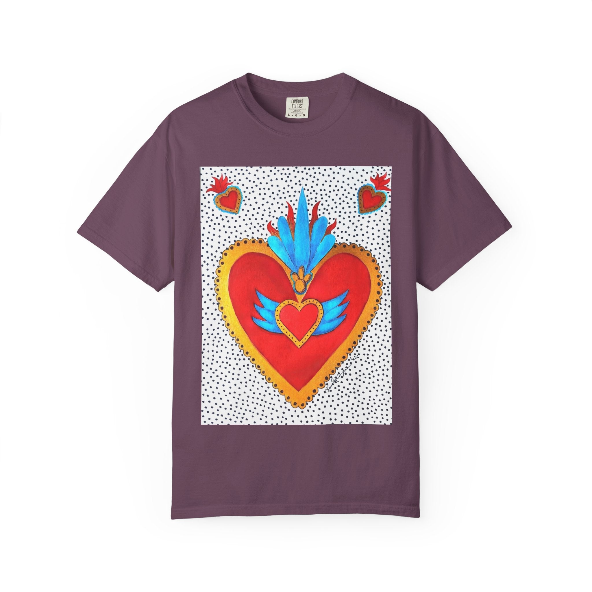 T-shirt Cœur Sacré ailé — Motif d'art populaire mexicain coloré