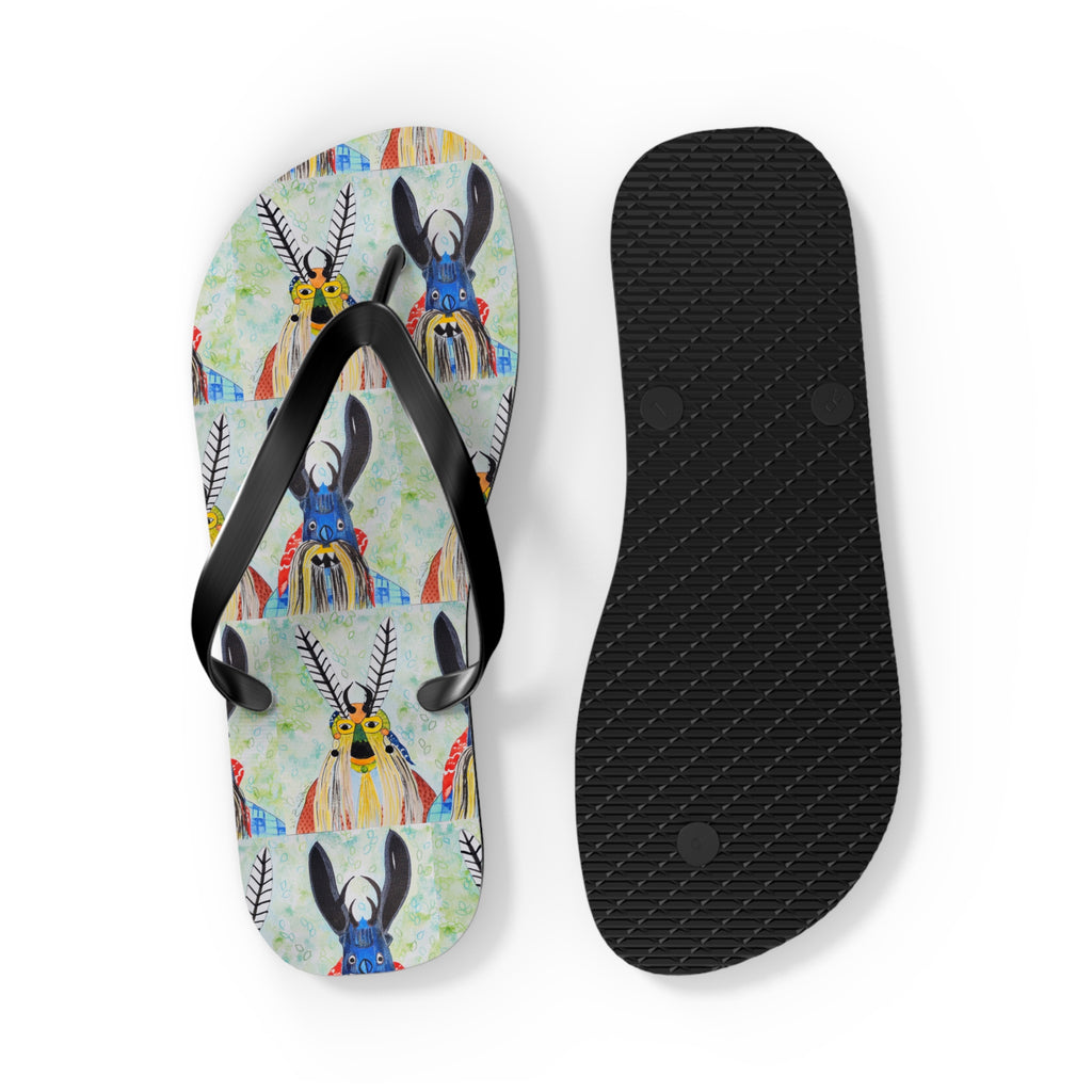 Colorful Watercolor Goat Flip Flops — Boho Farm Animal Summer Sandals