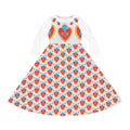Heart Motif Long Sleeve Dance Dress — Vibrant Sacred Heart Pattern