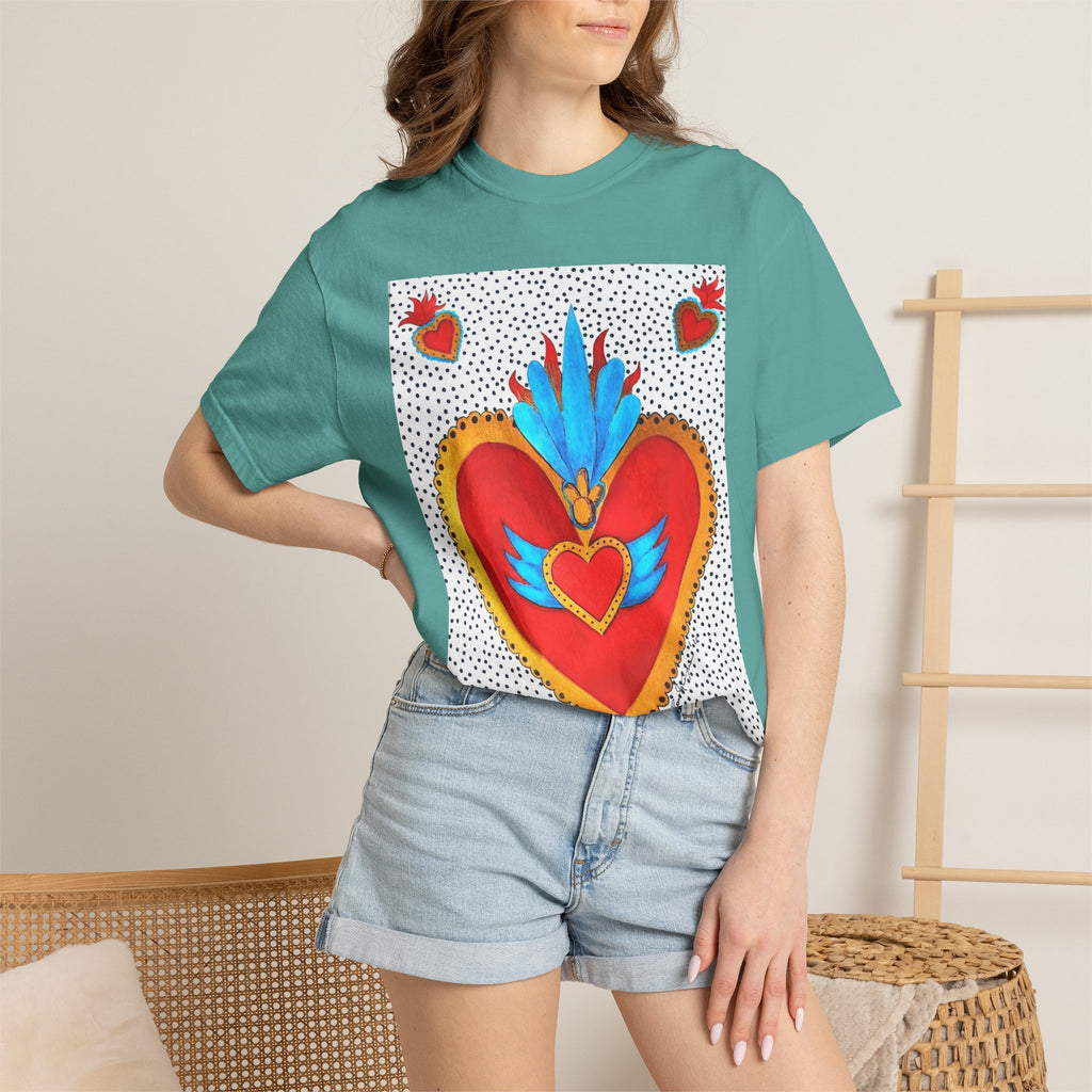 T-shirt Cœur Sacré ailé — Motif d'art populaire mexicain coloré
