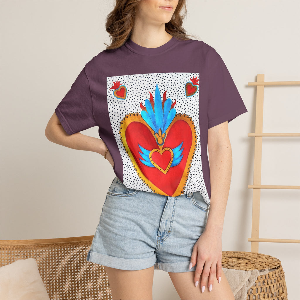 T-shirt Cœur Sacré ailé — Motif d'art populaire mexicain coloré