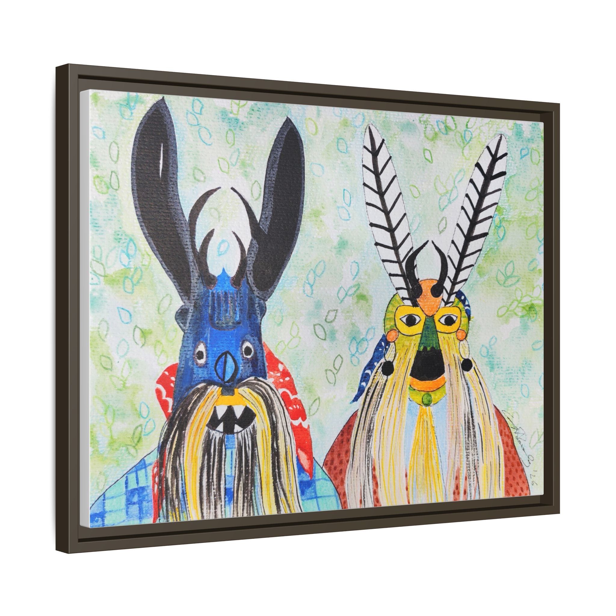 Colorful Folk Mask Matte Canvas Print (Framed)