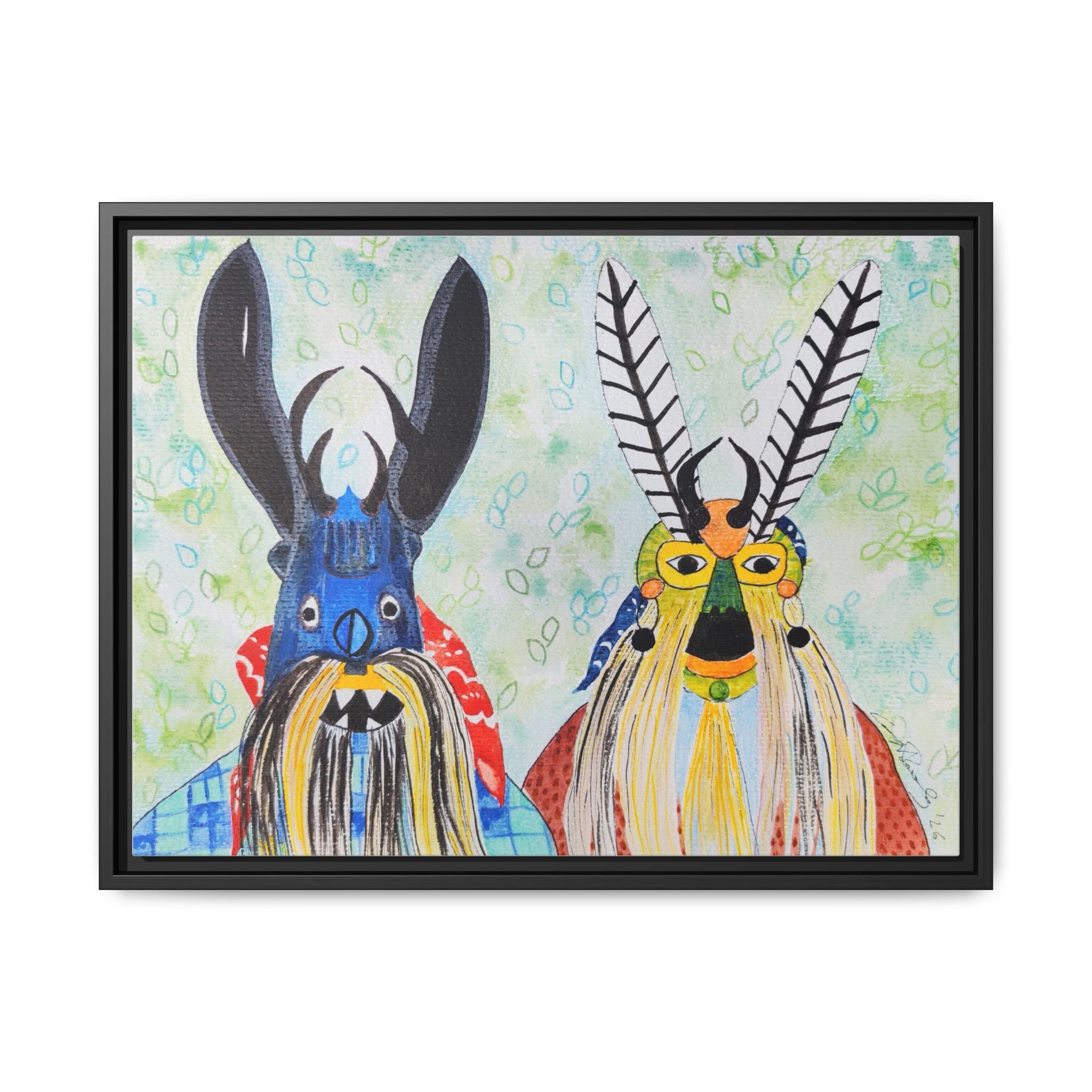 Colorful Folk Mask Matte Canvas Print (Framed)