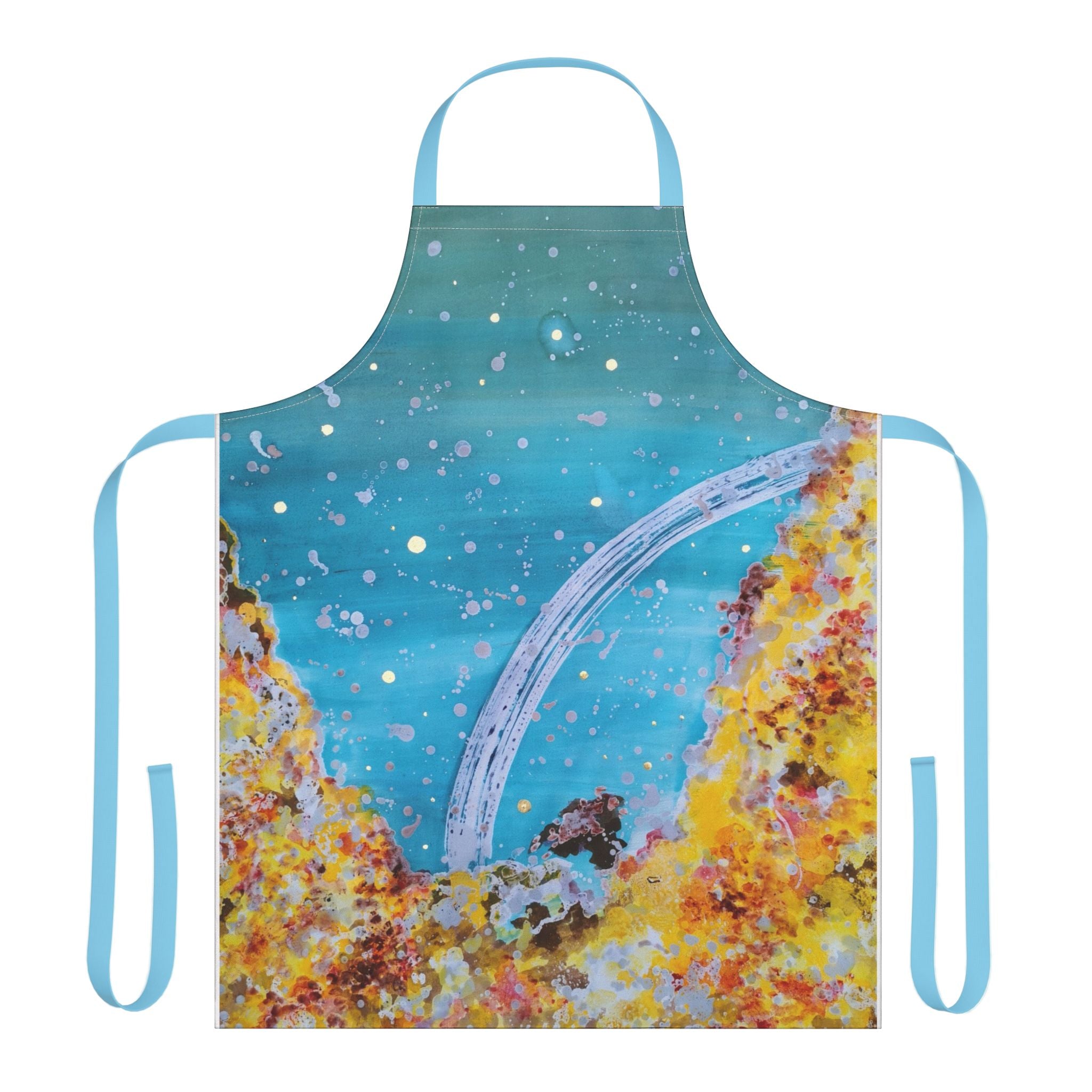 Cosmic Reef Apron — Ocean Galaxy Kitchen Apron with Blue & Coral Abstract Design