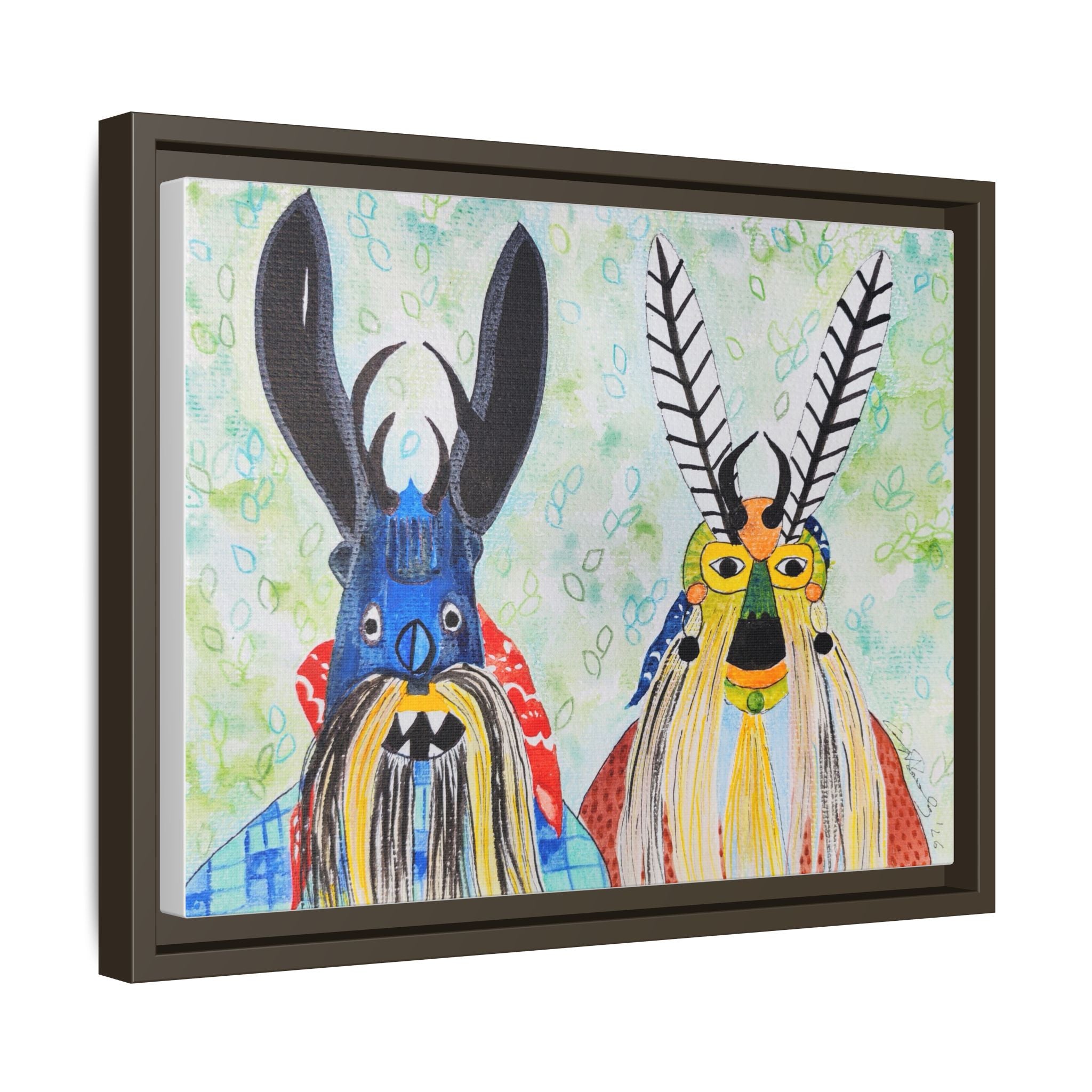 Colorful Folk Mask Matte Canvas Print (Framed)