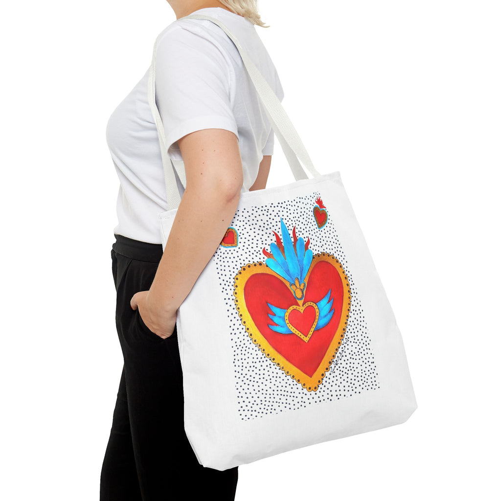 Sacred Heart Tote Bag — Colorful Folk Art Heart Design
