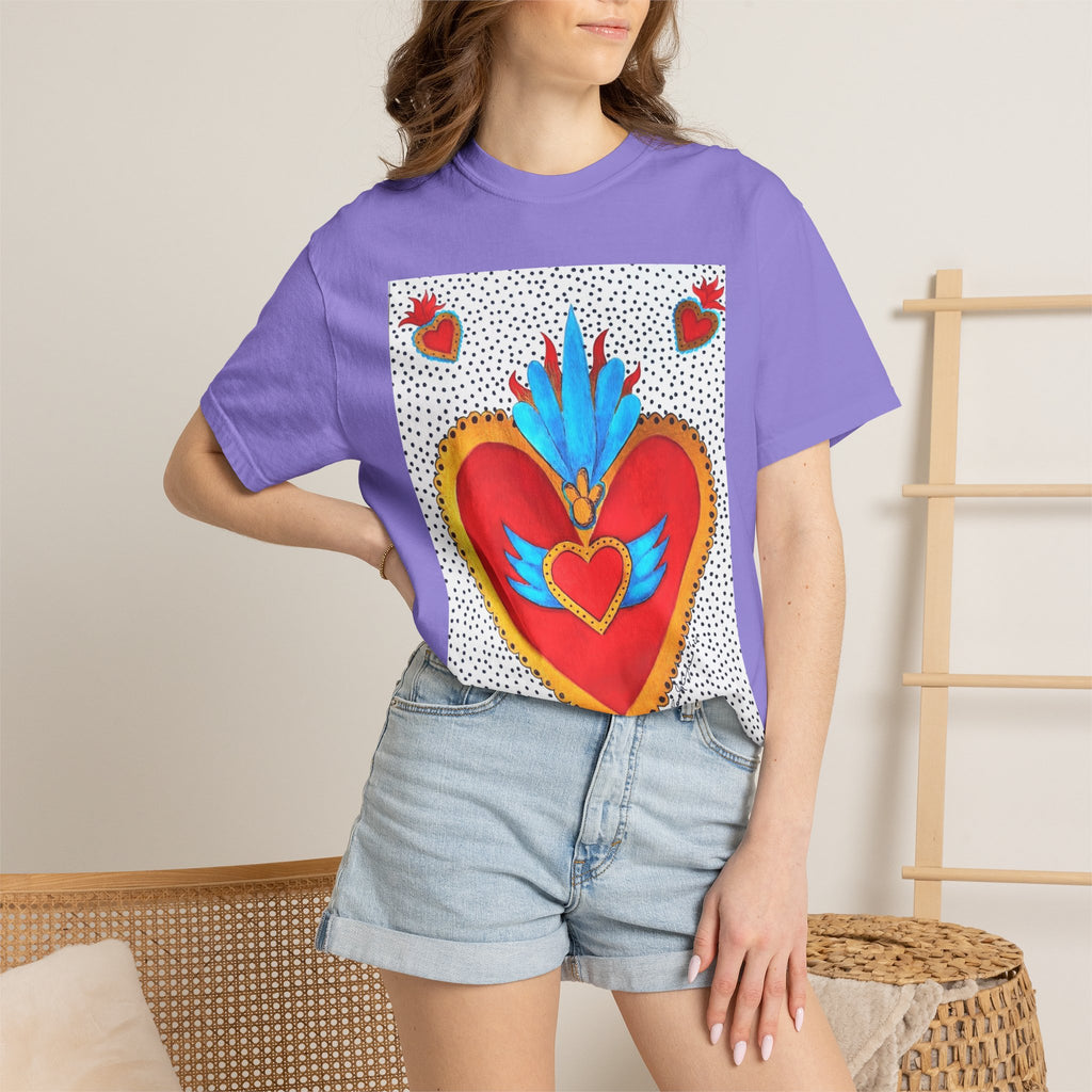 T-shirt Cœur Sacré ailé — Motif d'art populaire mexicain coloré