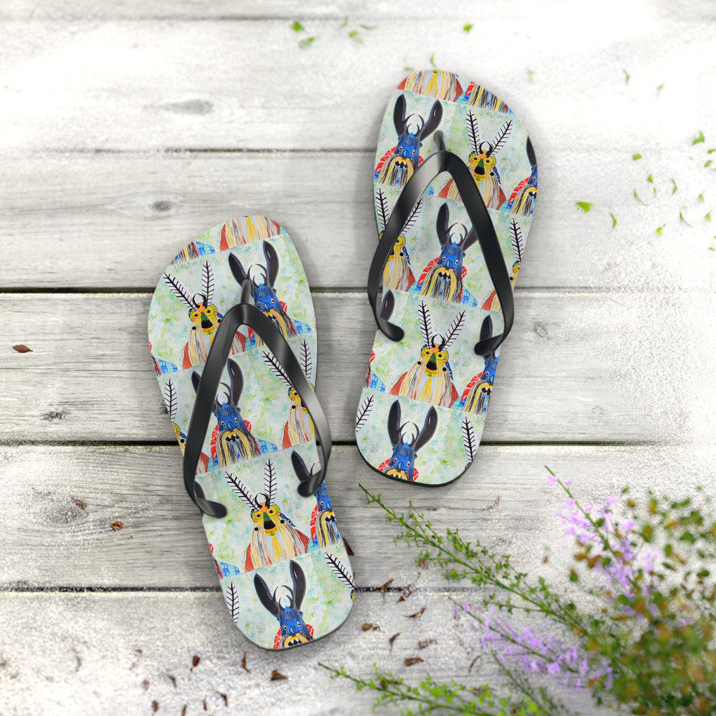 Colorful Watercolor Goat Flip Flops — Boho Farm Animal Summer Sandals
