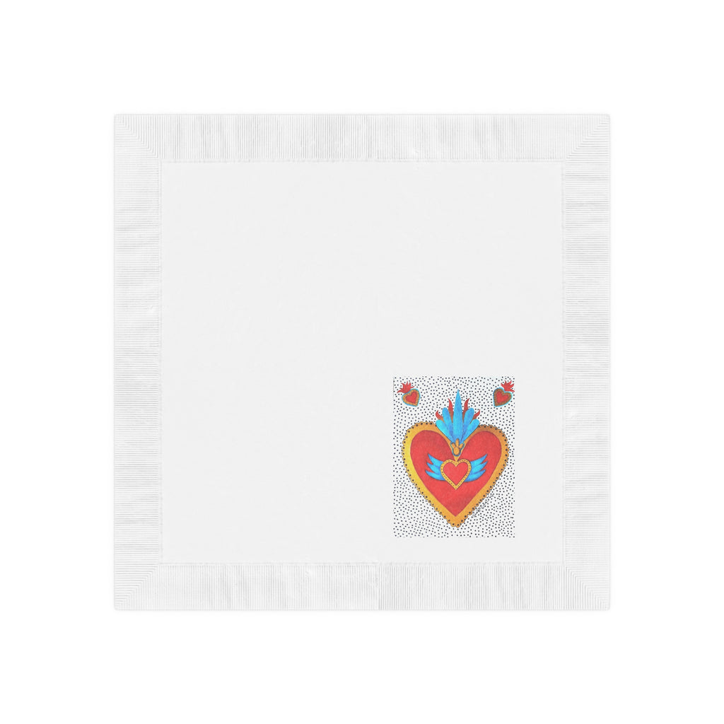 Embroidered Sacred Heart Paper Napkins — Colorful Folk Art Cocktail Napkins