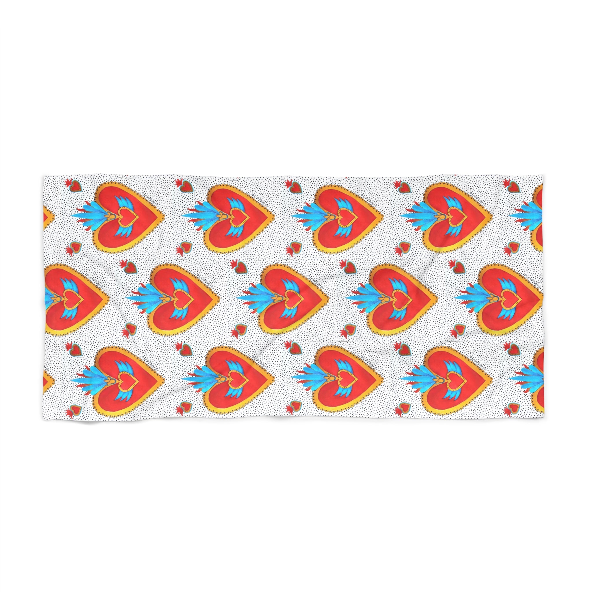 Heart Pattern Beach Towel — Colorful Retro Heart Print Towel for Summer & Pool