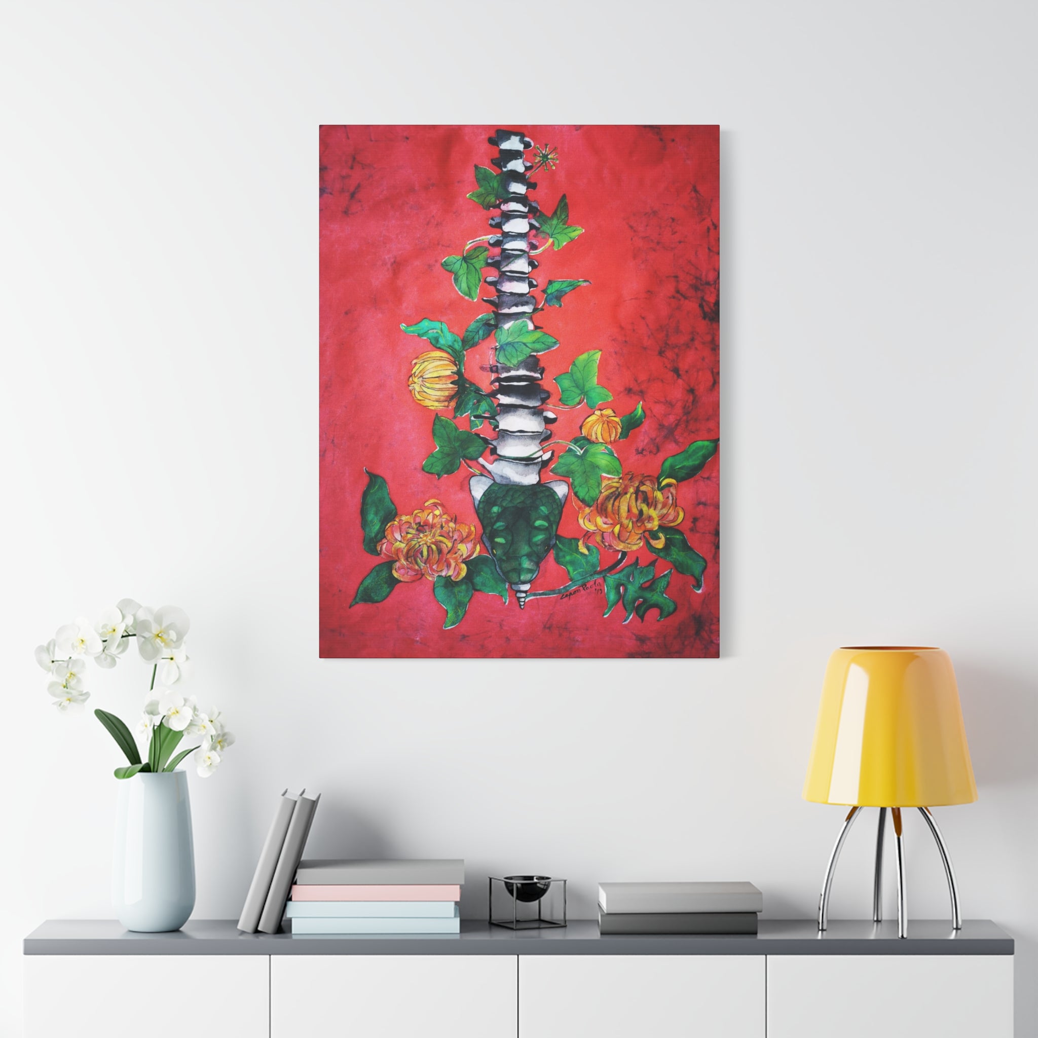 Spine & Flowers Canvas Art – Botanical Gothic Wall Decor