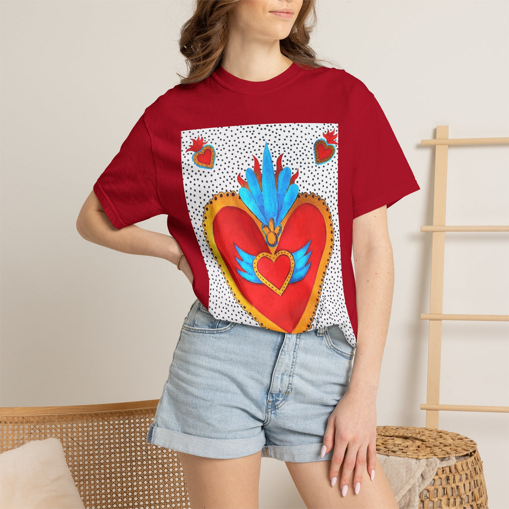 Winged Sacred Heart T-Shirt — Colorful Mexican Folk Art Graphic
